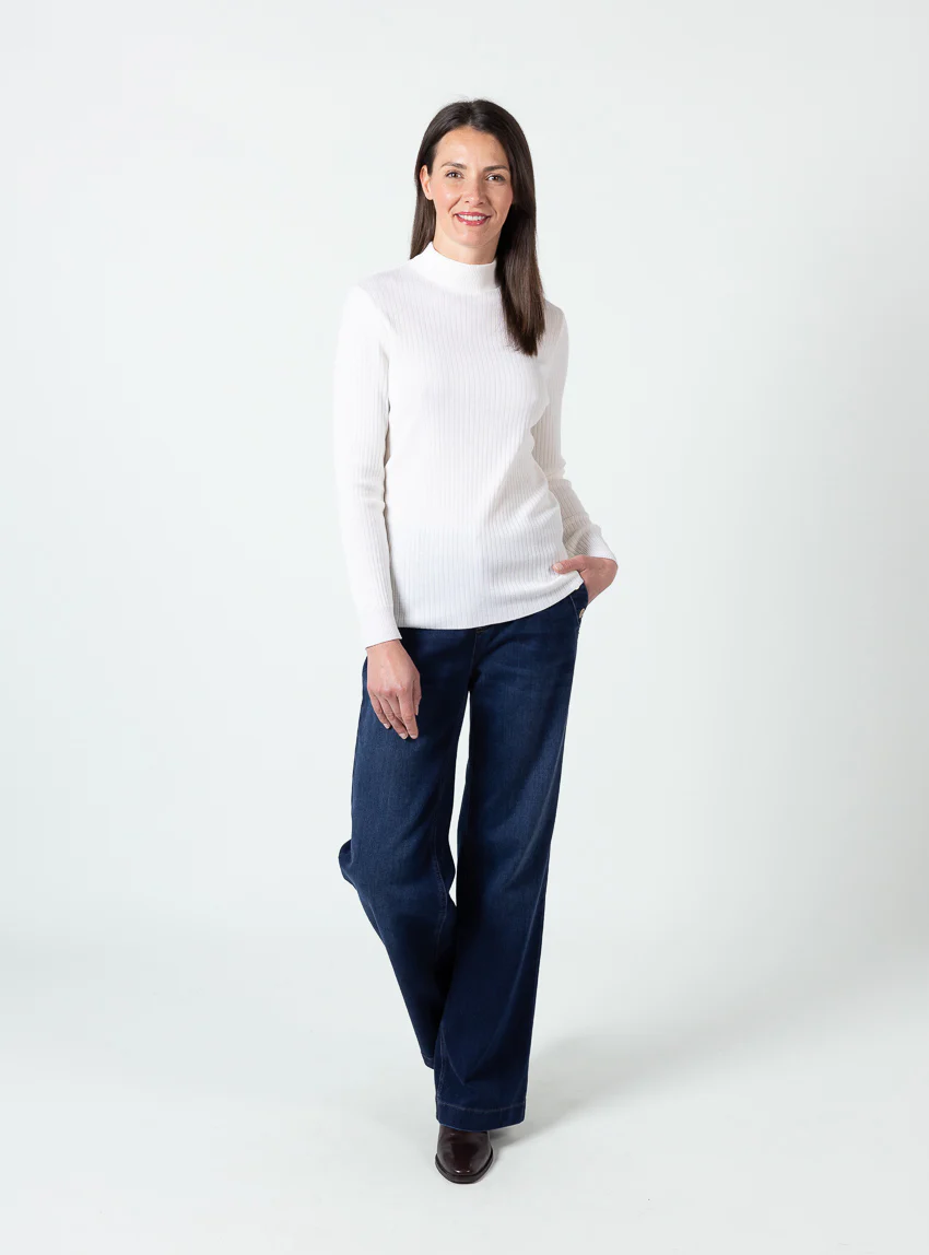 Pull chaussette femme col cheminee laine mérinos Blanc
