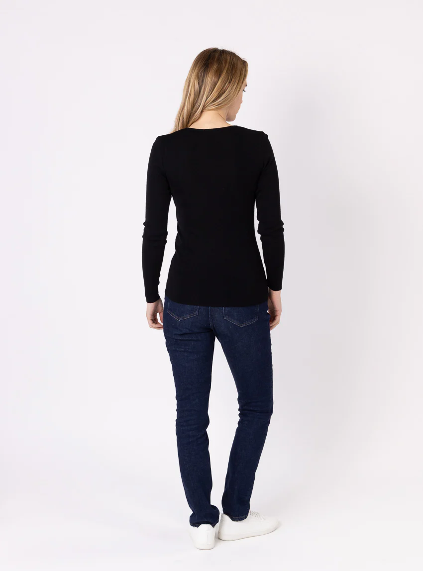 Tee-shirt thermique manches longues femme en laine merinos noir