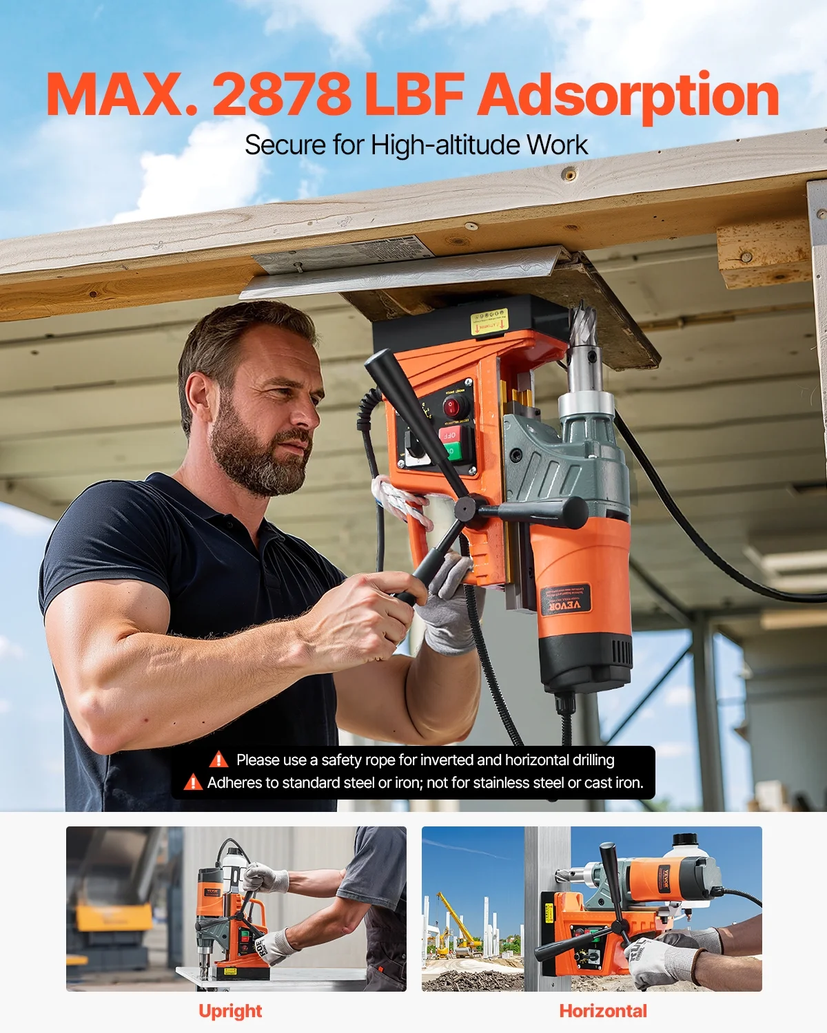 Magnetic Drill, 1450W Motor 2 in Boring Diameter, 2878 lbf Portable Electric Mag Drill Press, with 6 Coring Bits, Variable Speed, Drilling Machine for Metal Surface, Home Improvement Industry Image 5