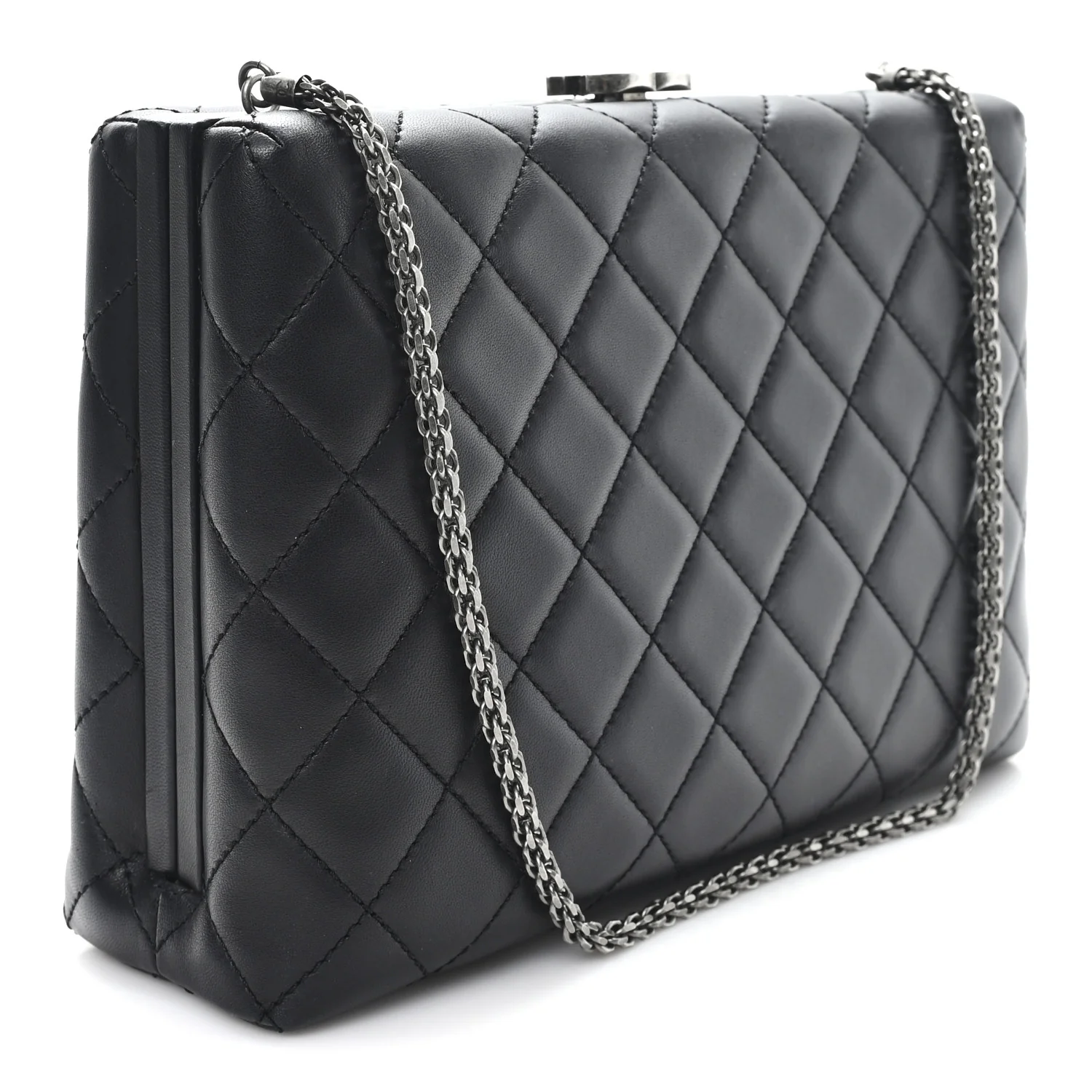Lambskin Quilted Kisslock Minaudiere Black