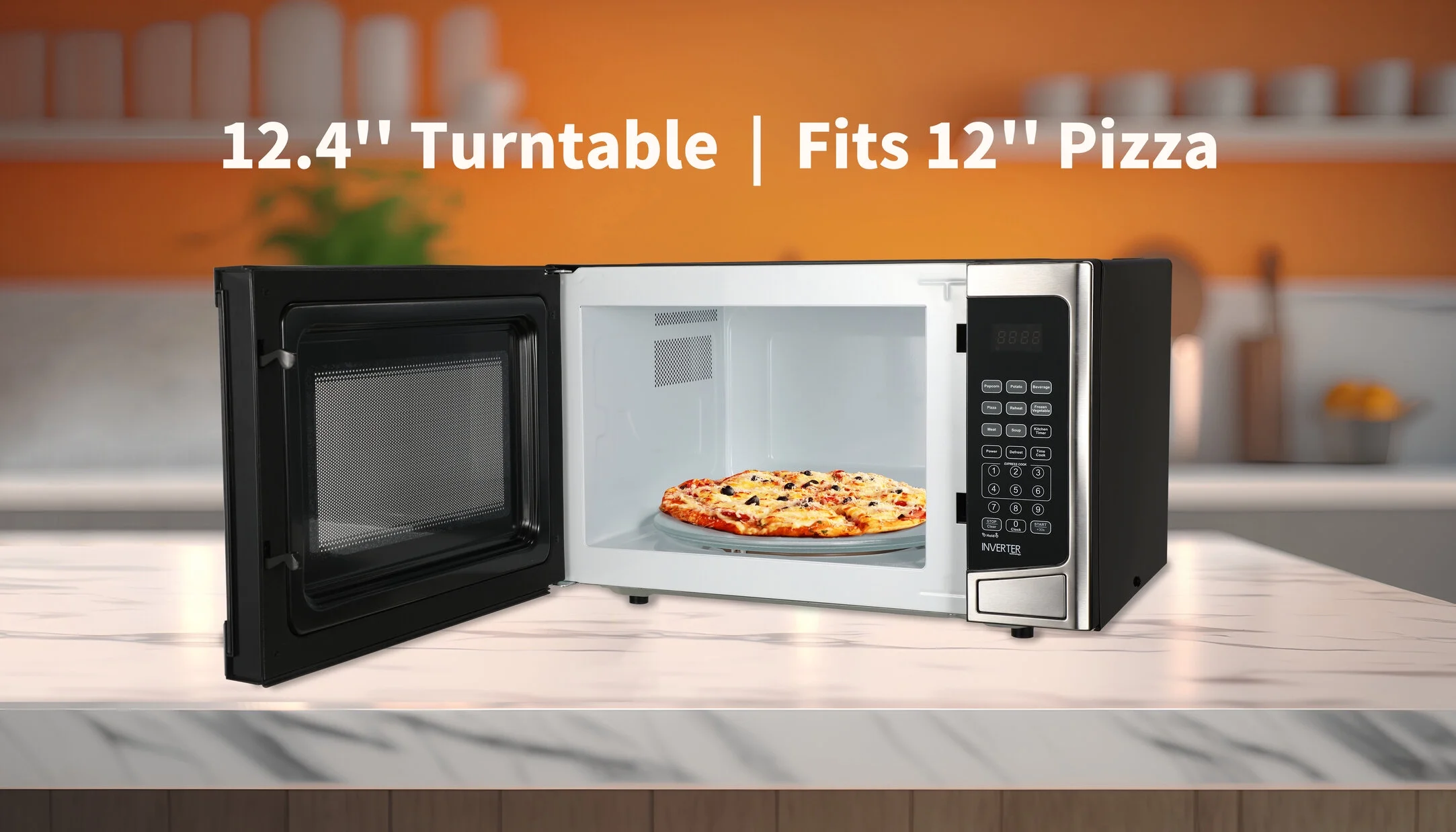 Emerson 1.2 cu ft, 1000W Stainless Steel Countertop Microwave Oven with Inverter Technology, Touch Control, MWI1212SS