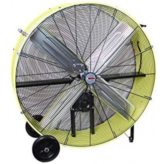 Ventilateur à tambour à entraînement par courroie K Tool International 42″; usage industriel, garage, atelier, 2 vitesses, robuste, protection contre les coupures, roues en caoutchouc pour une mobilité aisée; jaune de sécurité KTI77743