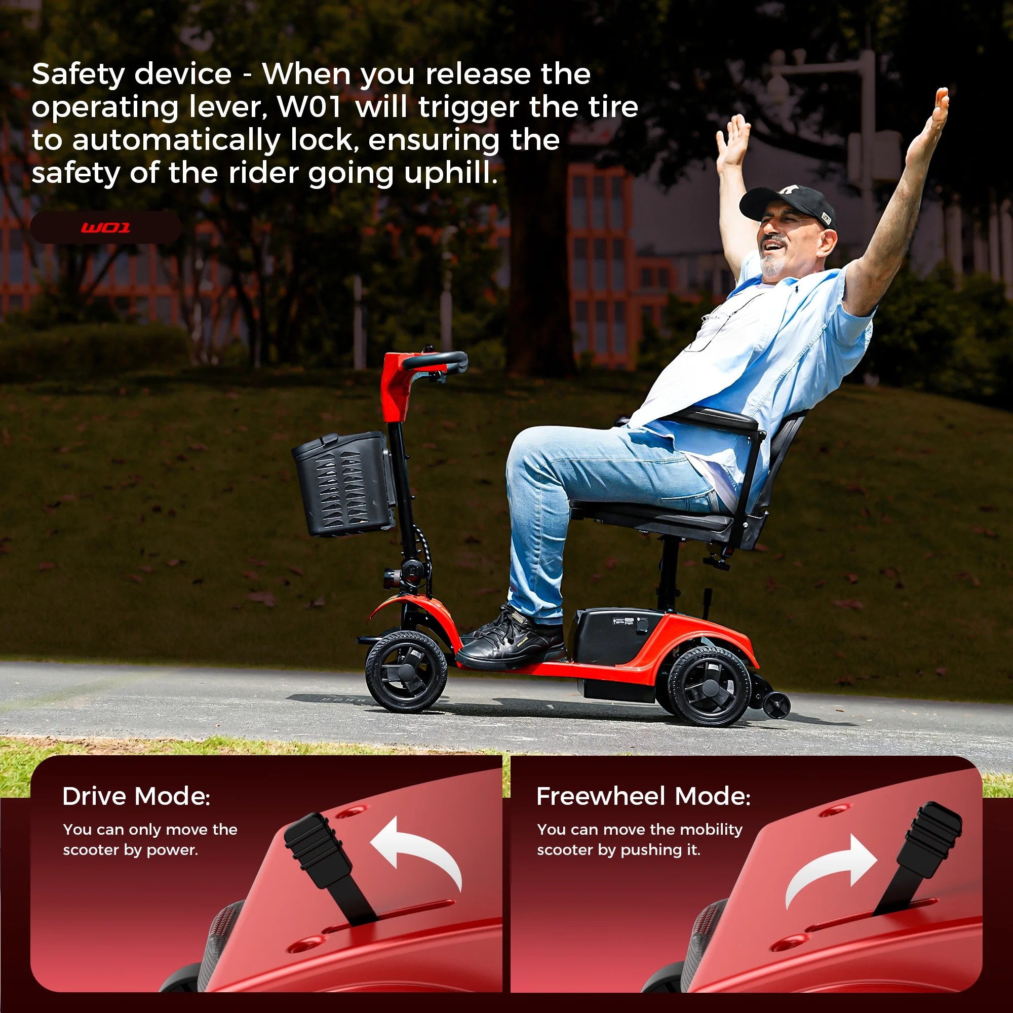 4 Wheel Mobility Scooter for Seniors, Wider Seats Foldale Electric Wheelchair Device for Travel, Upgraded for Superior Performance, Red(Red) - Image 7