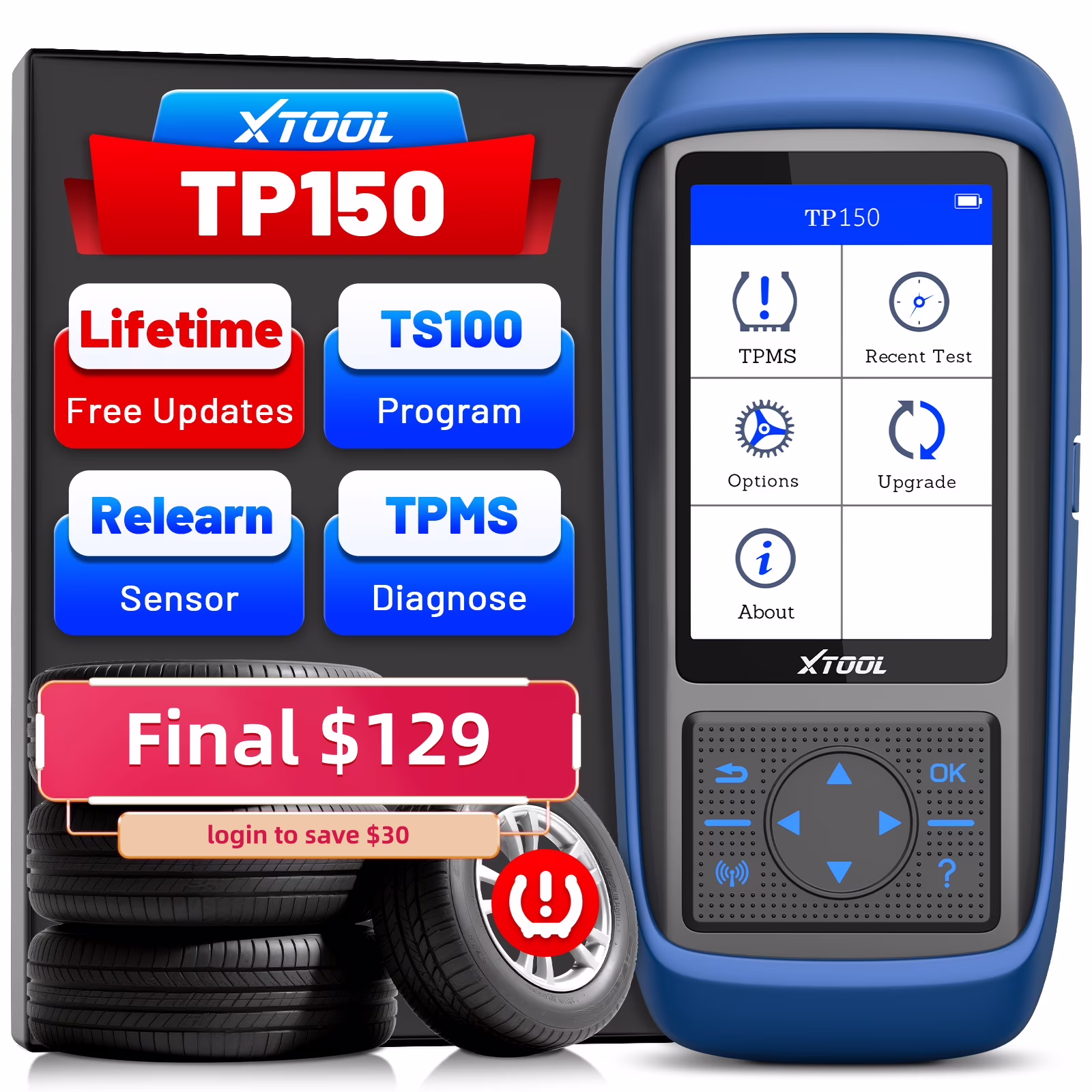 XTOOL TP150 TPMS Pr0gramming Tool, TPMS Relearn Tool, Activate/Relearn All Known TPMS Sensors (315/ 433mhz), Program XTOOL TS100 Sensors, TPMS Reset Diagnosis Tool
