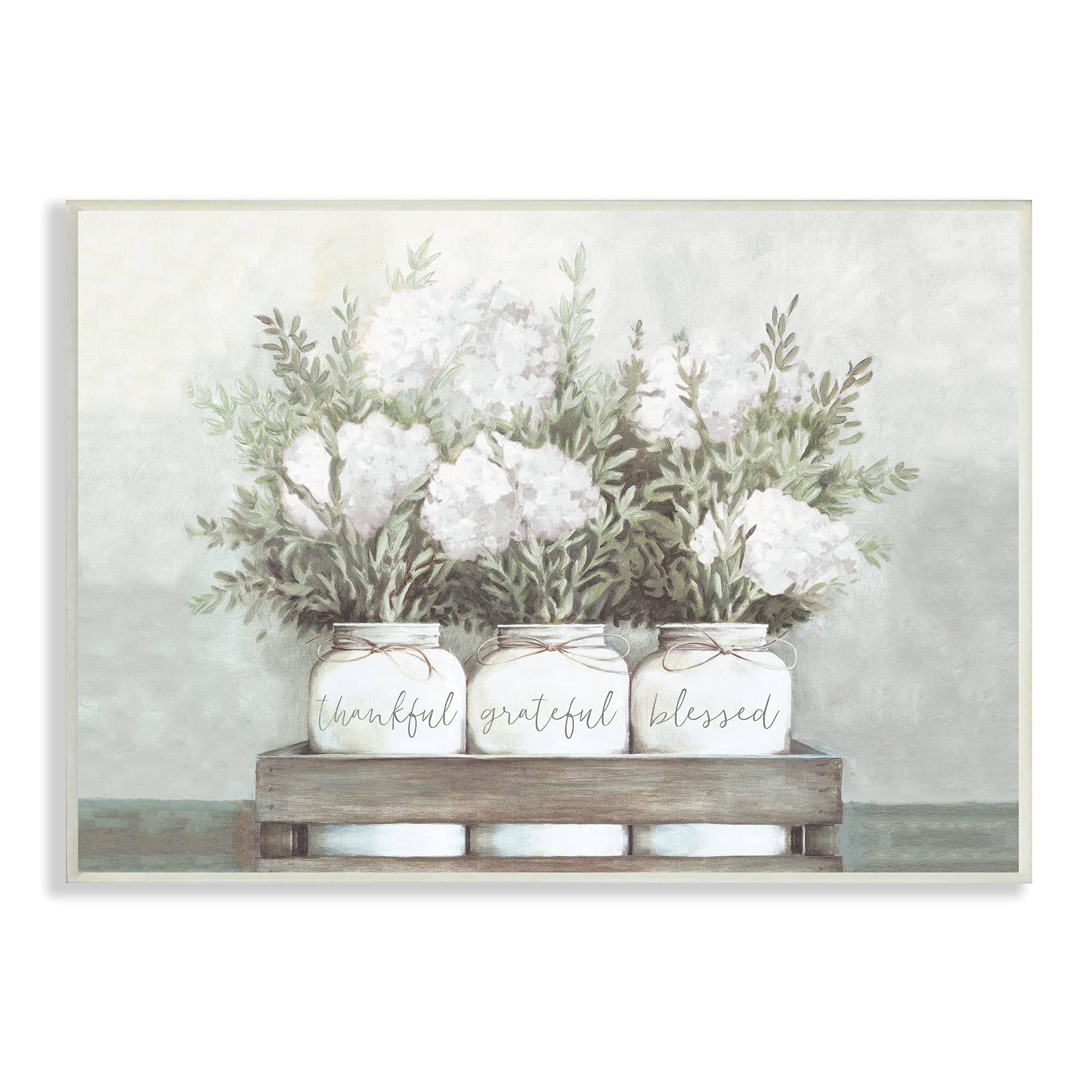 Stupell Industries Pristine Hydrangea Bouquets Thankful Grateful Blessed Sentiment, 10 x 15, Designed by Dogwood Portfolio