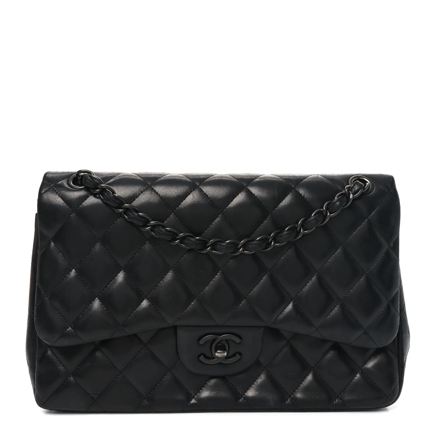 Lambskin Quilted Jumbo Double Flap So Black