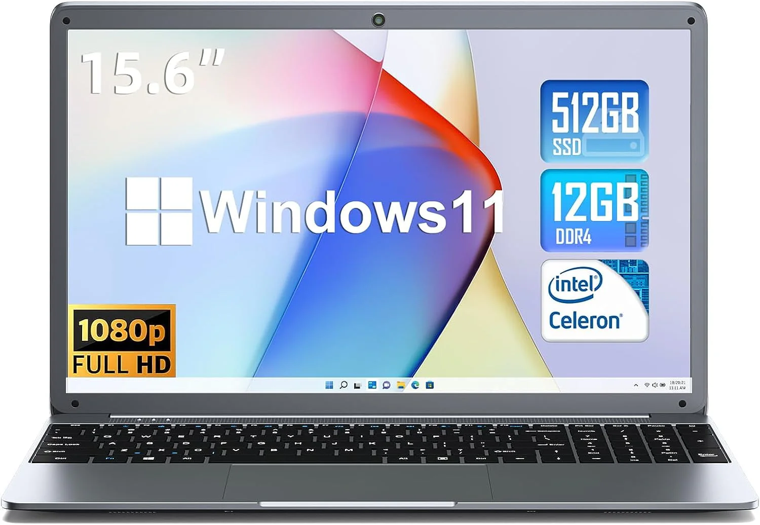 SGIN 15.6 in Laptop 12GB DDR4 512GB SSD Windows 11 with Intel Celeron N5095A Full HD 1920x1080