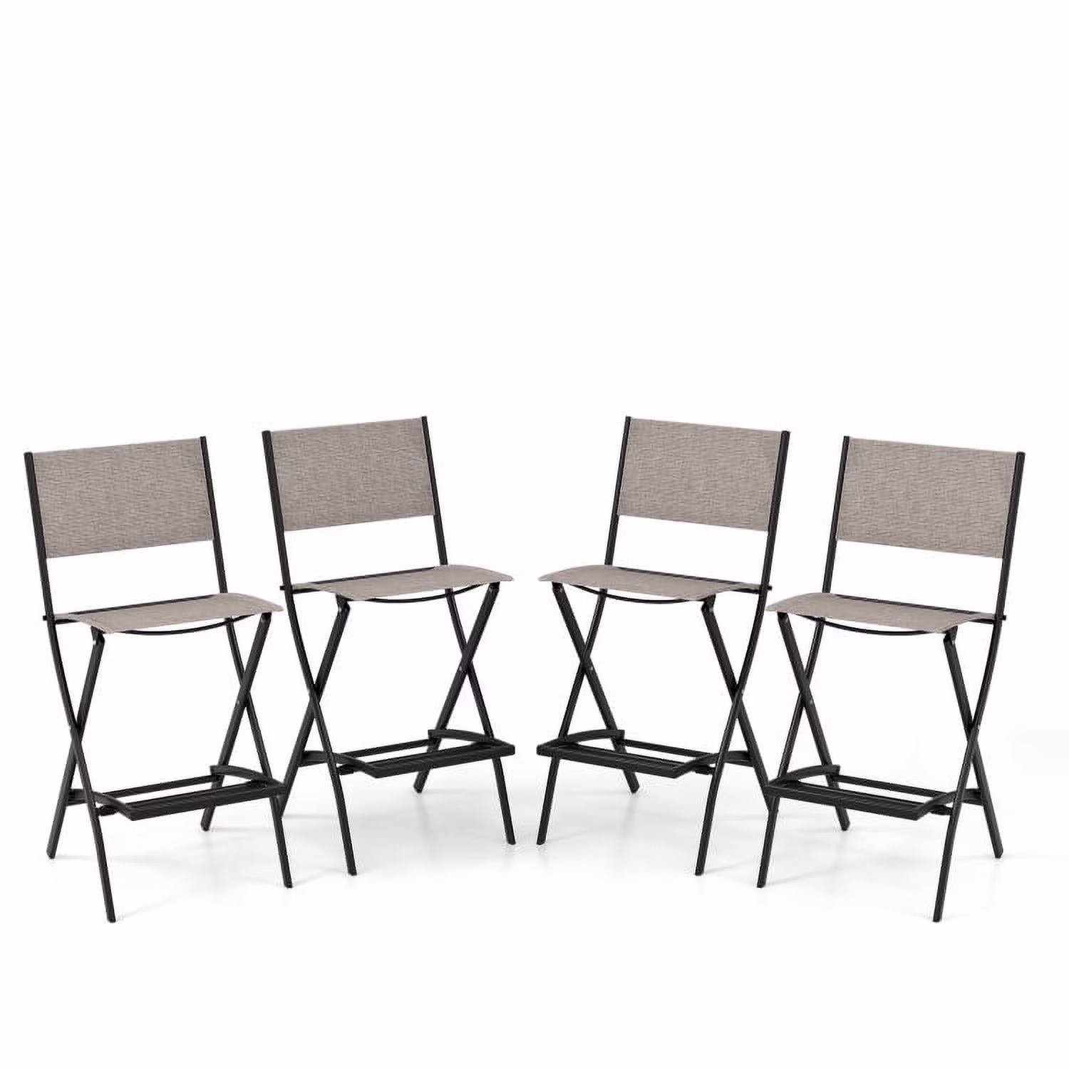 Spaco Outdoor Folding Bar Height Stool Set of 4 with Metal Frame and Footrest-Coffee, Outdoor Stackable Dining Chairs for All Weather, Breathable Garden Outdoor Furniture for Backyard Deck