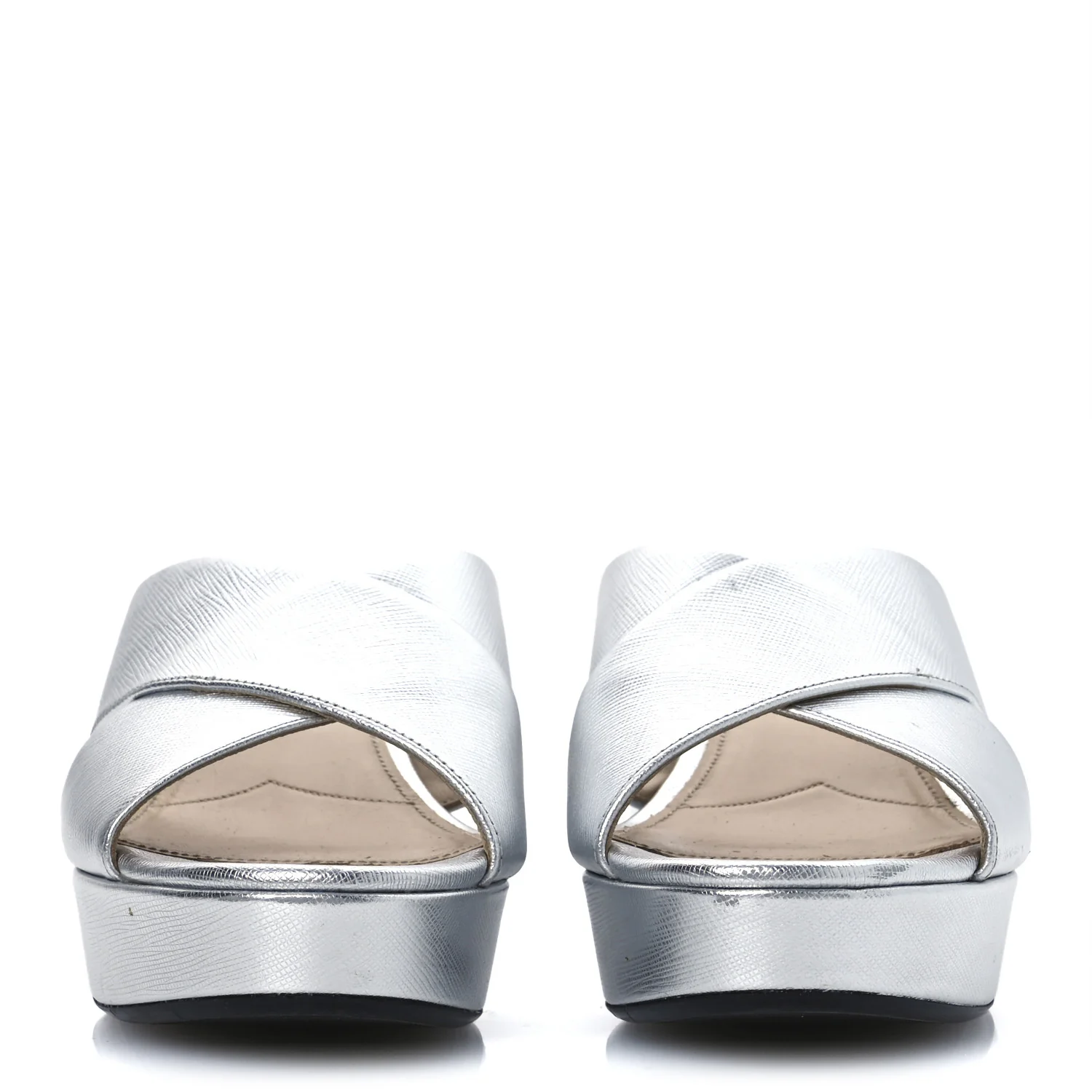Metallic Saffiano Crisscross Platform Sandals 41 Silver