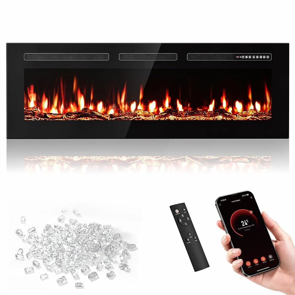 Manastin 60 Inch WiFi Electric Fireplace Recessed Mounted Alexa Google