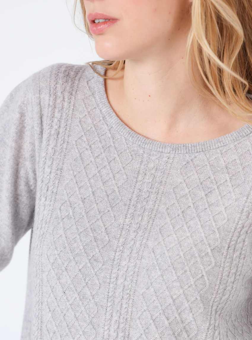 Pull femme cachemire et laine gris nacré
