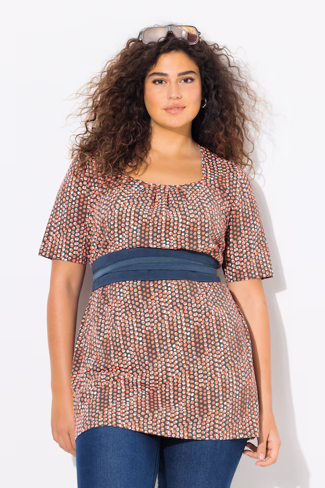 Polka Dot Short Sleeve Square Neck Knit Tunic