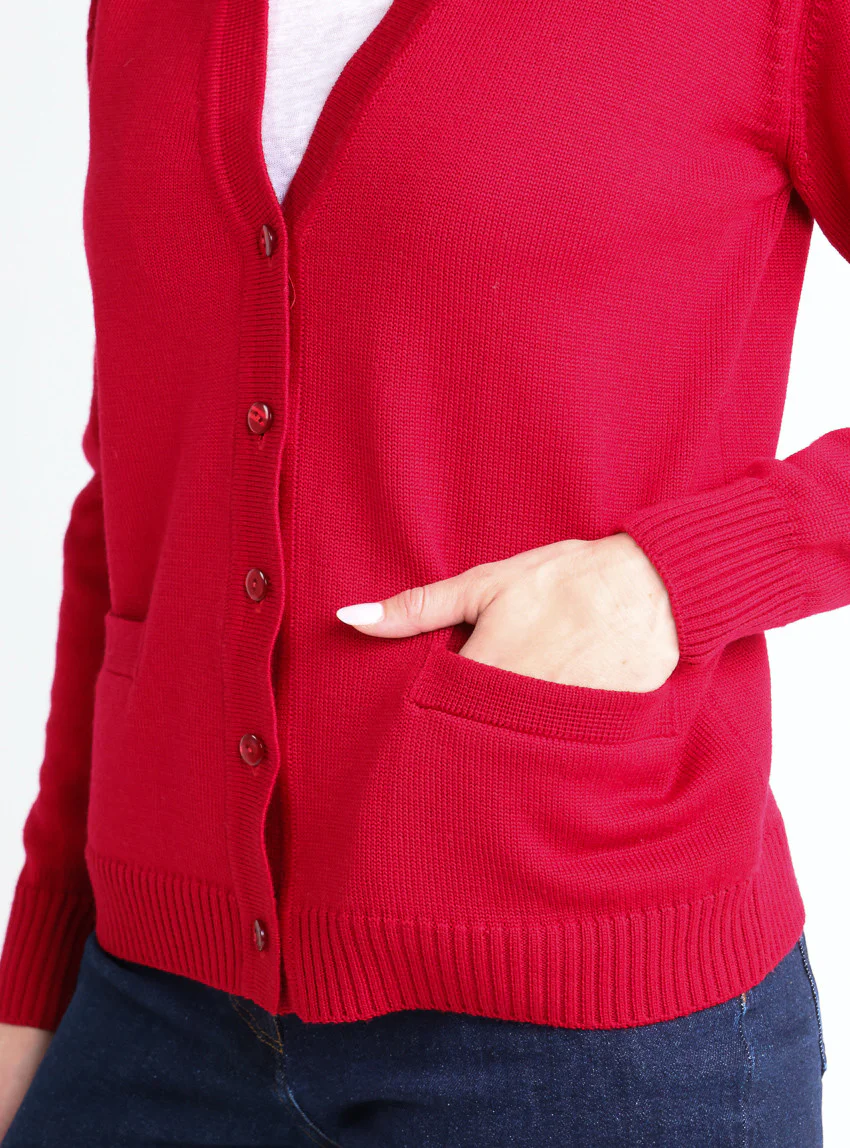 Gilet femme en laine rouge foncé