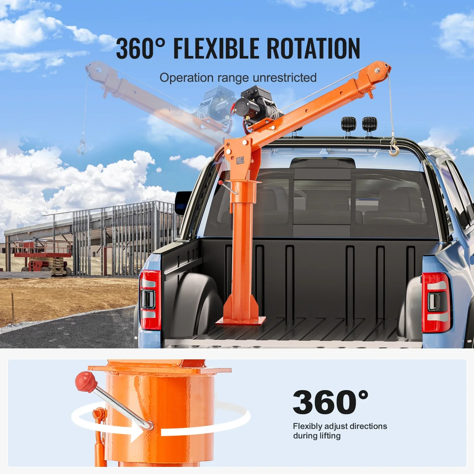 KFFKFF Power-Operated Truck Crane, 2200 lbs, Collapsible Truck-Bed Mounted Crane with 6000 lbs Electric Winch, Steel-Made Truck Jib Crane Hoist with 360�� Rotation