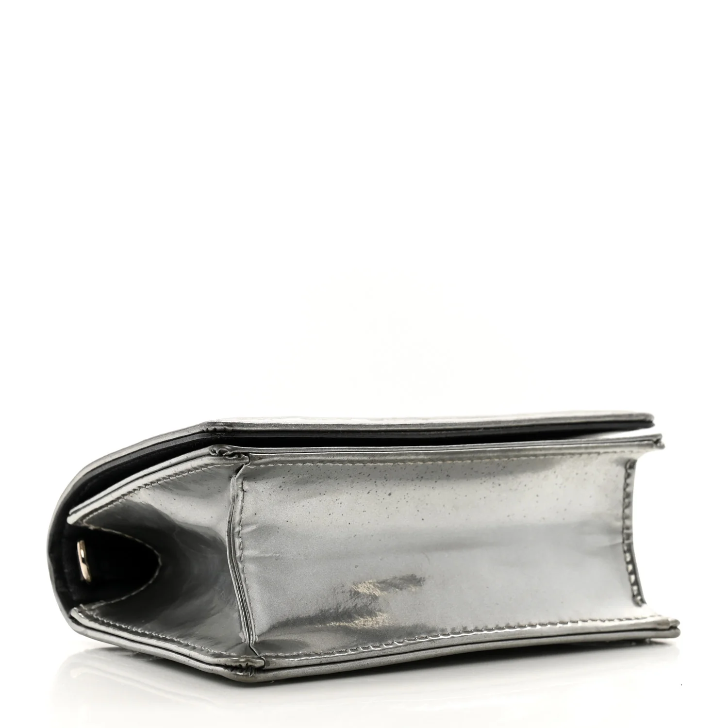 Metallic Patent Micro-Cannage Baby Diorama Flap Bag Silver