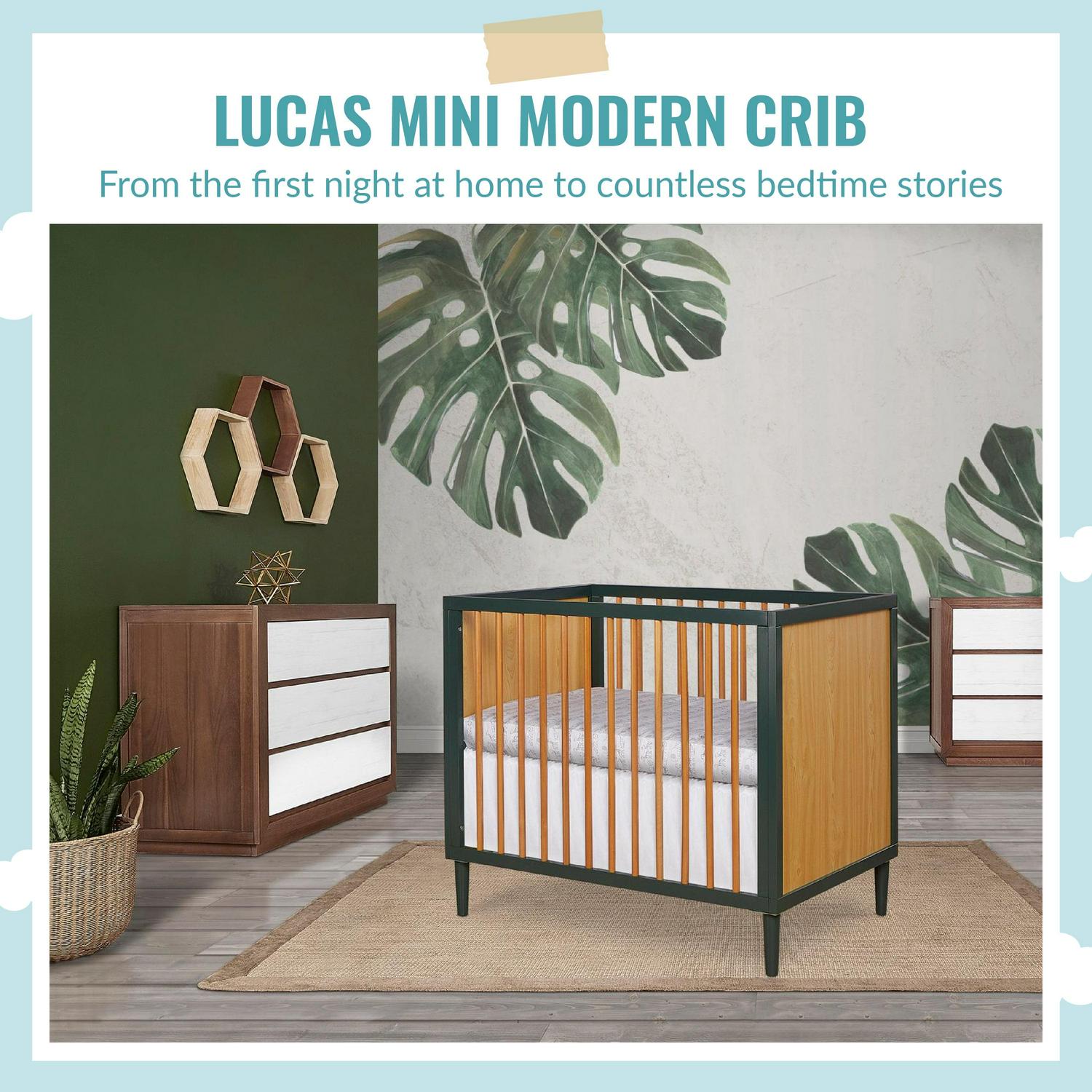 Lucas Mini Modern Crib With Rounded Spindles I Convertible Crib I Mid- Century Meets Modern I Portable Crib - Image 6