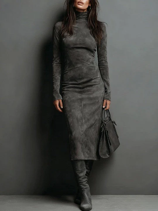 Jade | Robe midi en daim