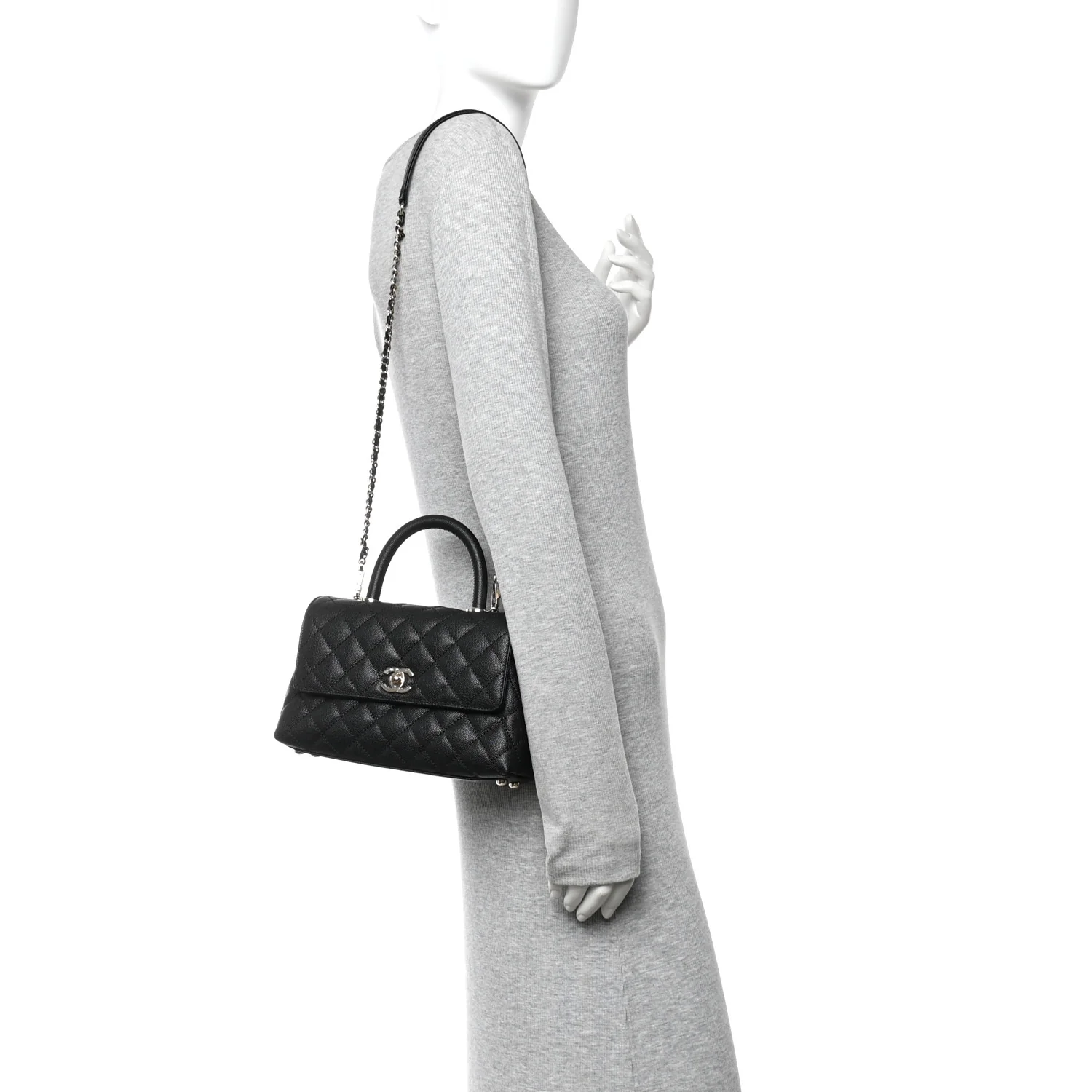 Caviar Quilted Mini Coco Handle Flap Black