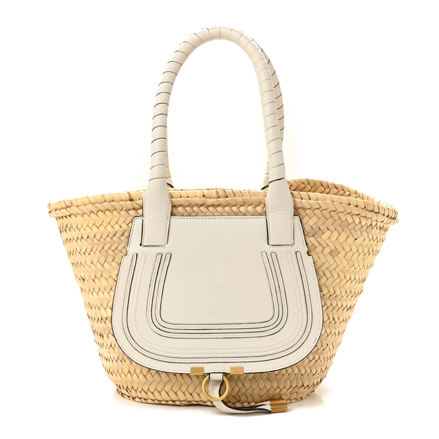 Raffia Grain Calfskin Medium Marcie Basket White