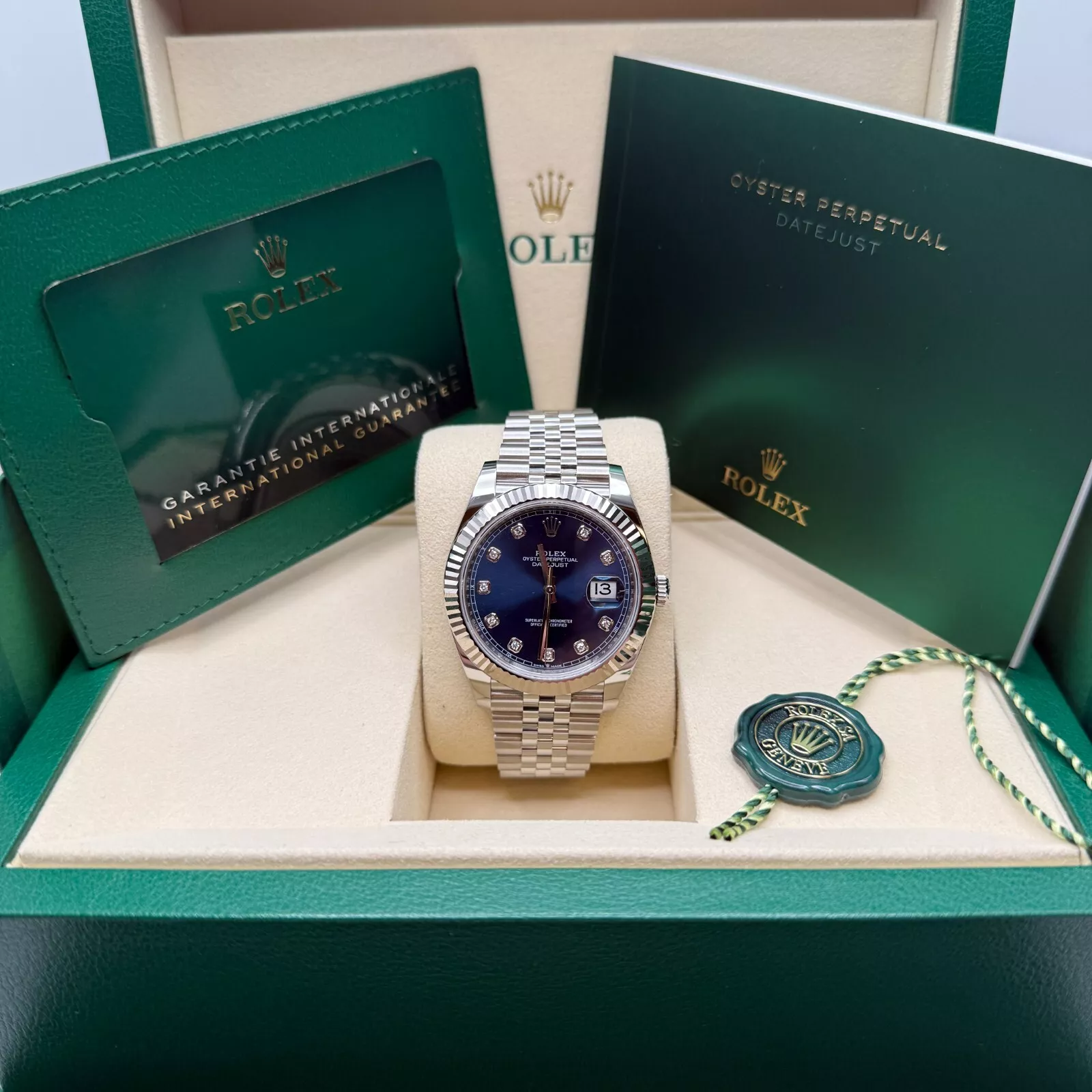[Super Clone]RLX  Datejust 41mm Swiss Replica Watch | Blue Dial with Diamonds Ref 126334