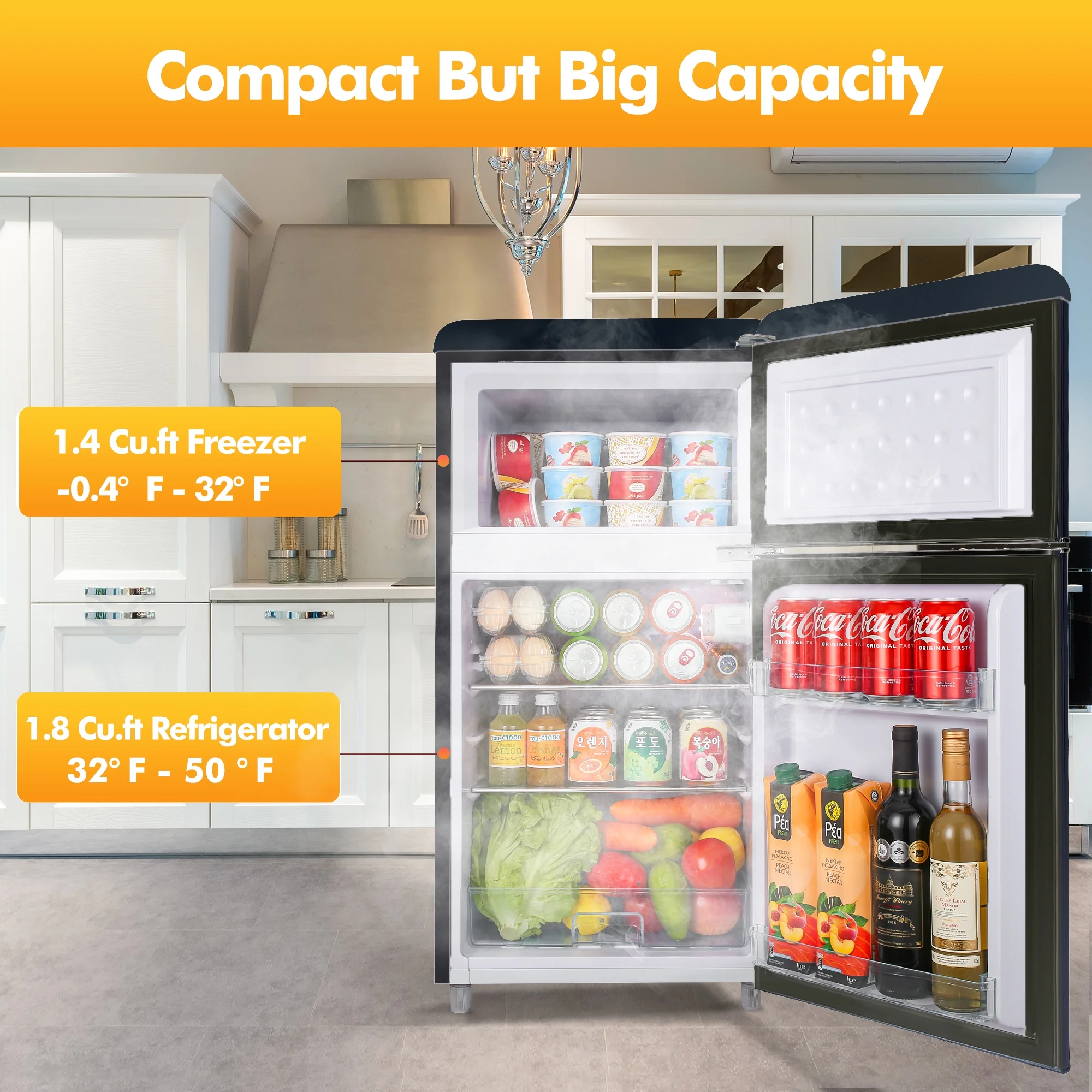 3.5 Cu ft Two Door Mini Refrigerator with Freezer,Black(Black) - Image 4
