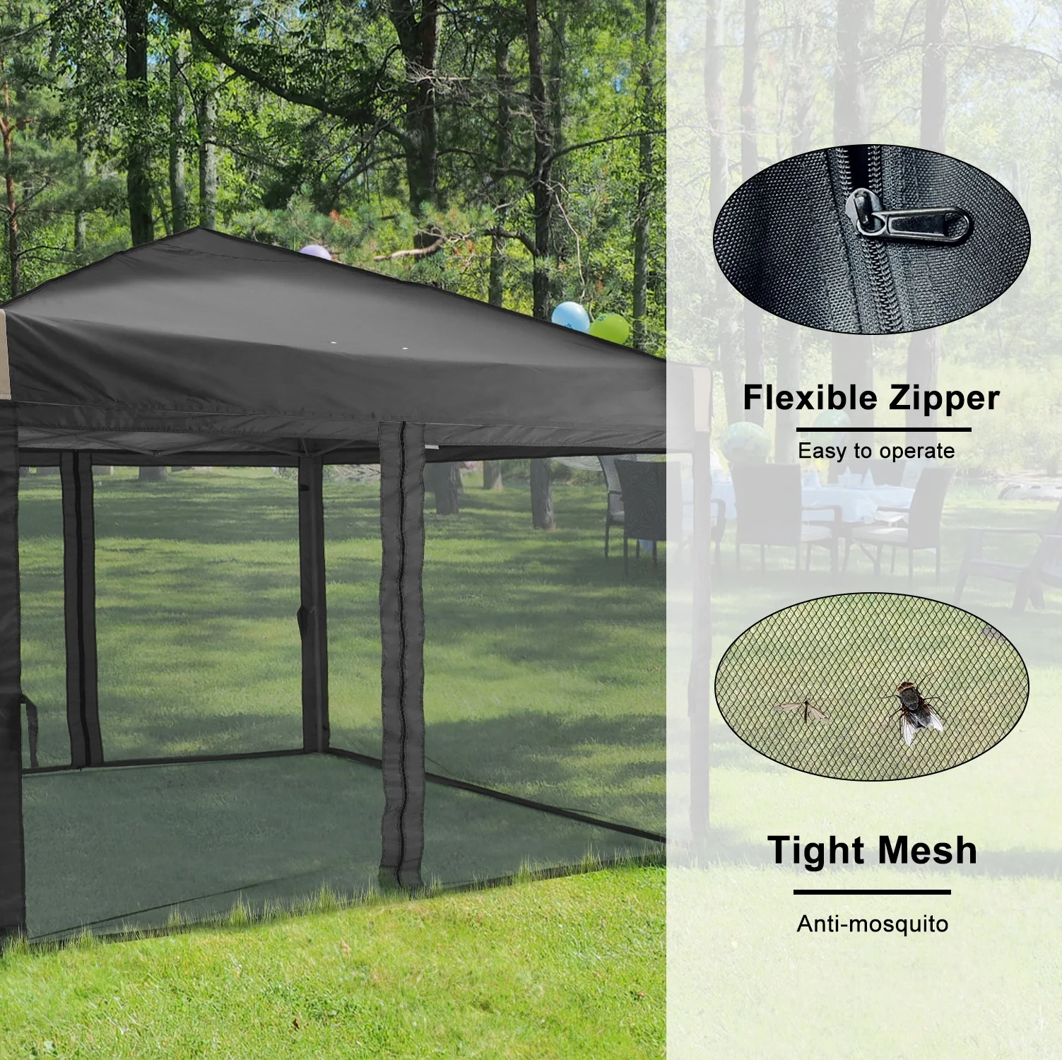Aoodor 12'X12' Pop up Canopy with Removable Mesh Sidewalls, Outdoor Portable Instant Shelter Tent - Black