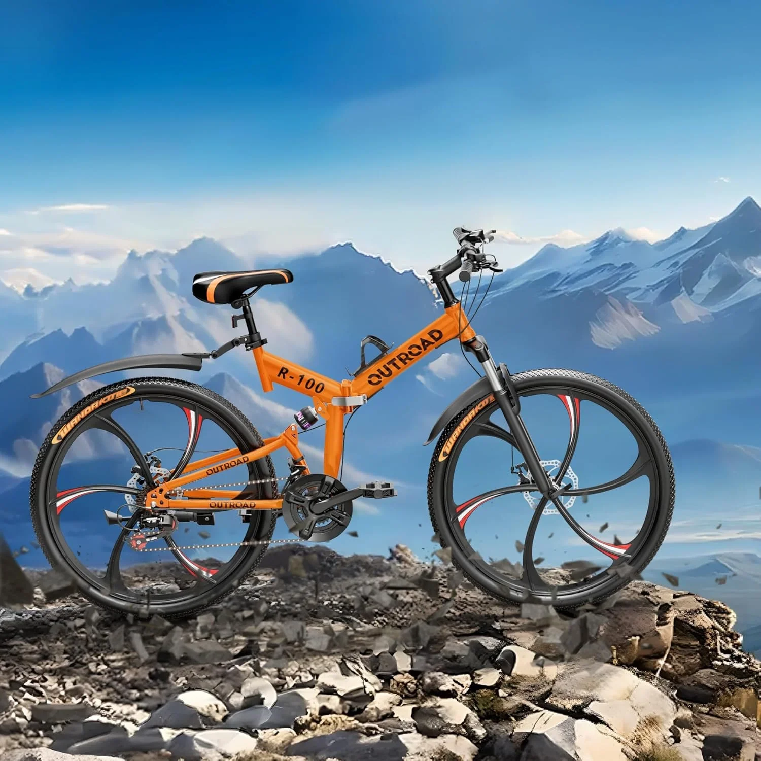 SUNCROWN 26 Inch Folding Mountain Bike, 21 Speed Full Suspension High-Carbon Steel MTB Foldable Bicycle, Dual Disc Brake Non-Slip Folding Bikes for Adults/Men/Women, Black