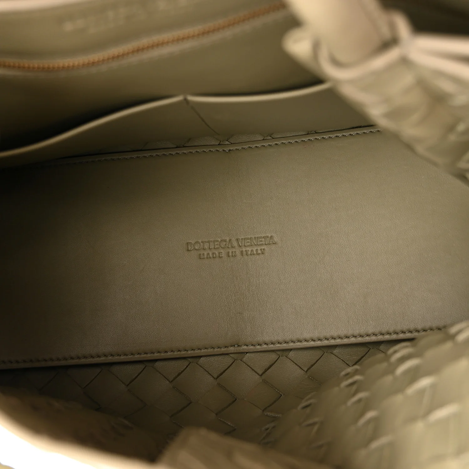 Nappa Intrecciato Medium Andiamo Shoulder Bag Travertine