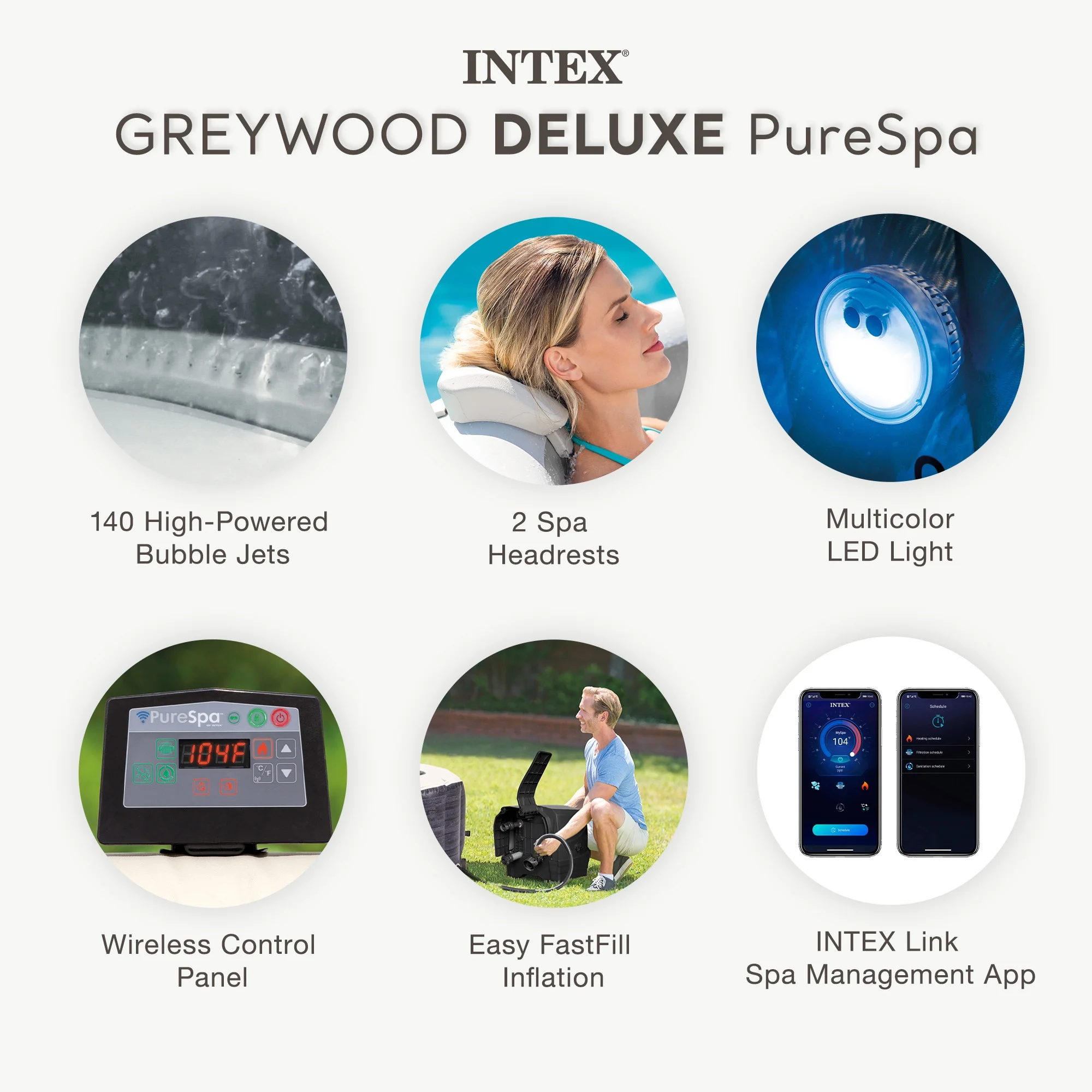 INTEX Purespa Plus Greywood Deluxe 4 Person Inflatable Spa W/ Jets