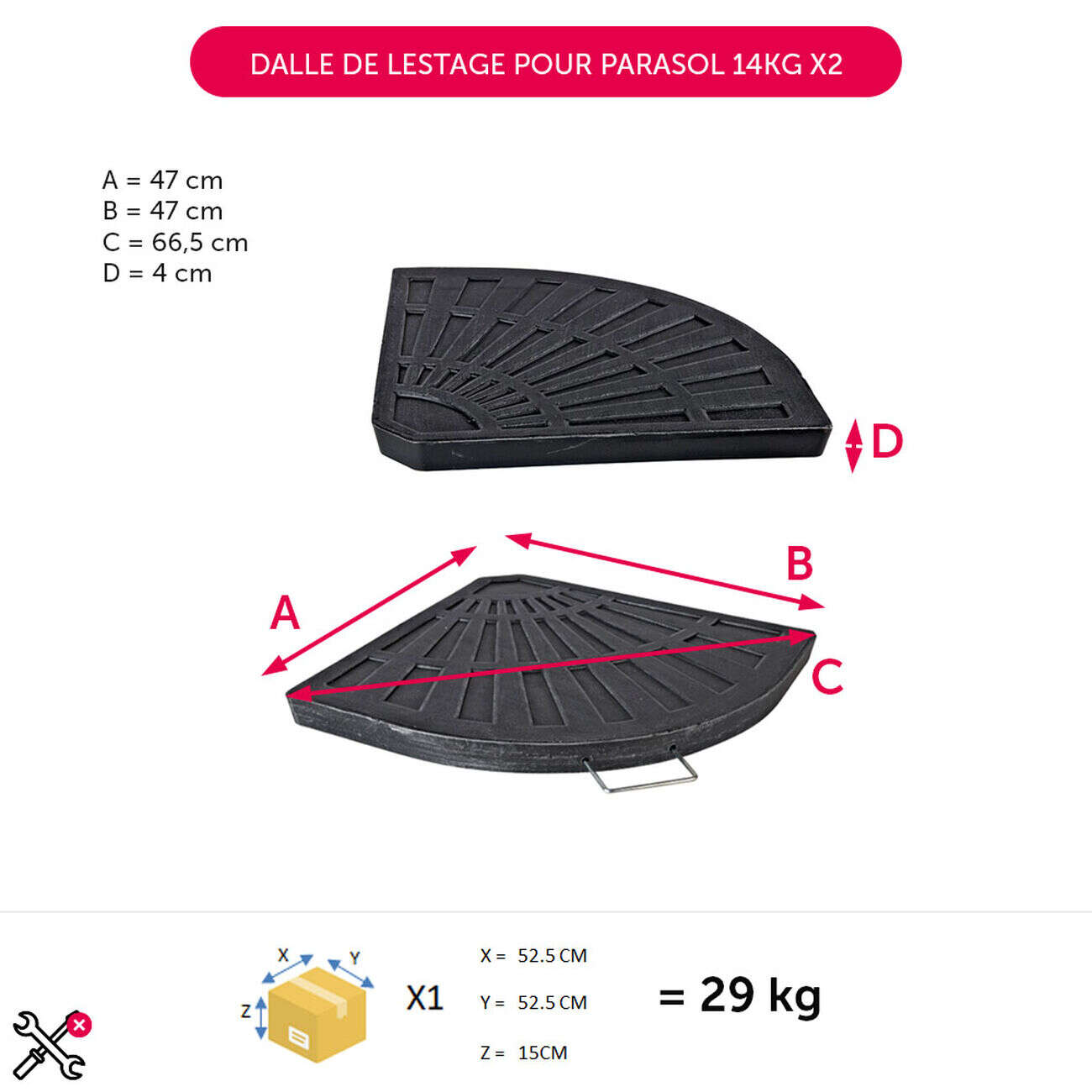 Dalle de lestage pour parasol 14kg x2
