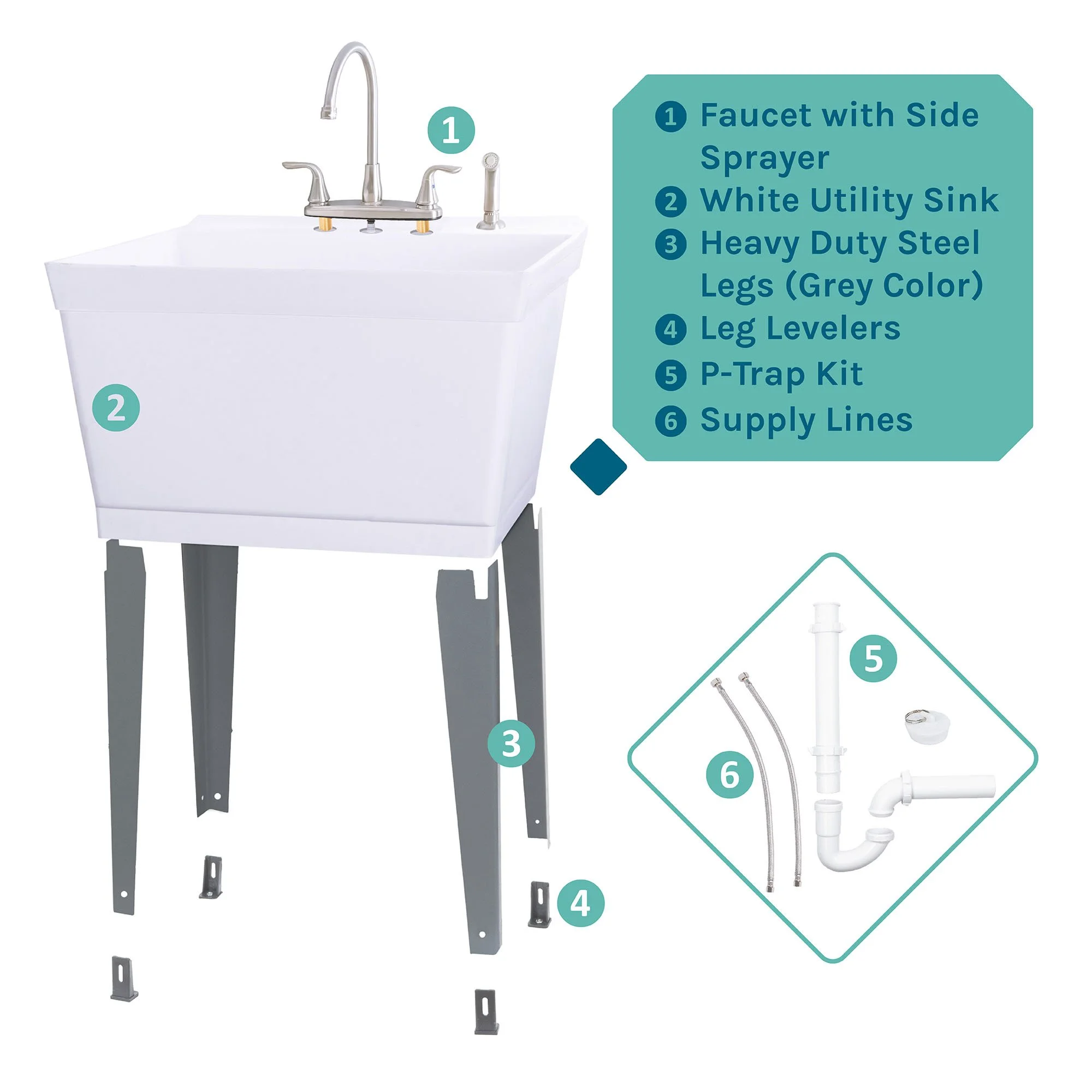 Tehila 19 Gallon Utility Sink with Stainless Steel High Rise Kitchen Faucet 6501