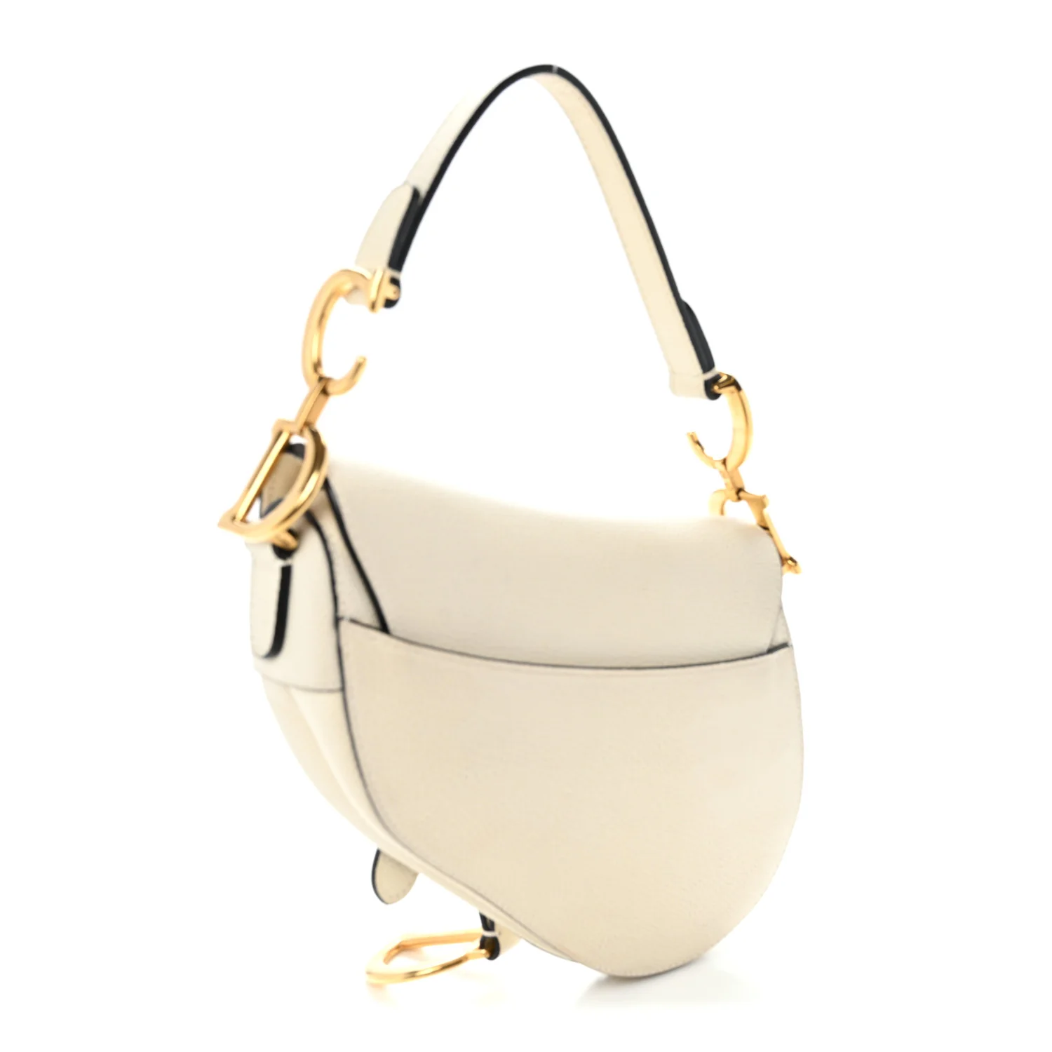Grained Calfskin Mini Saddle Bag White