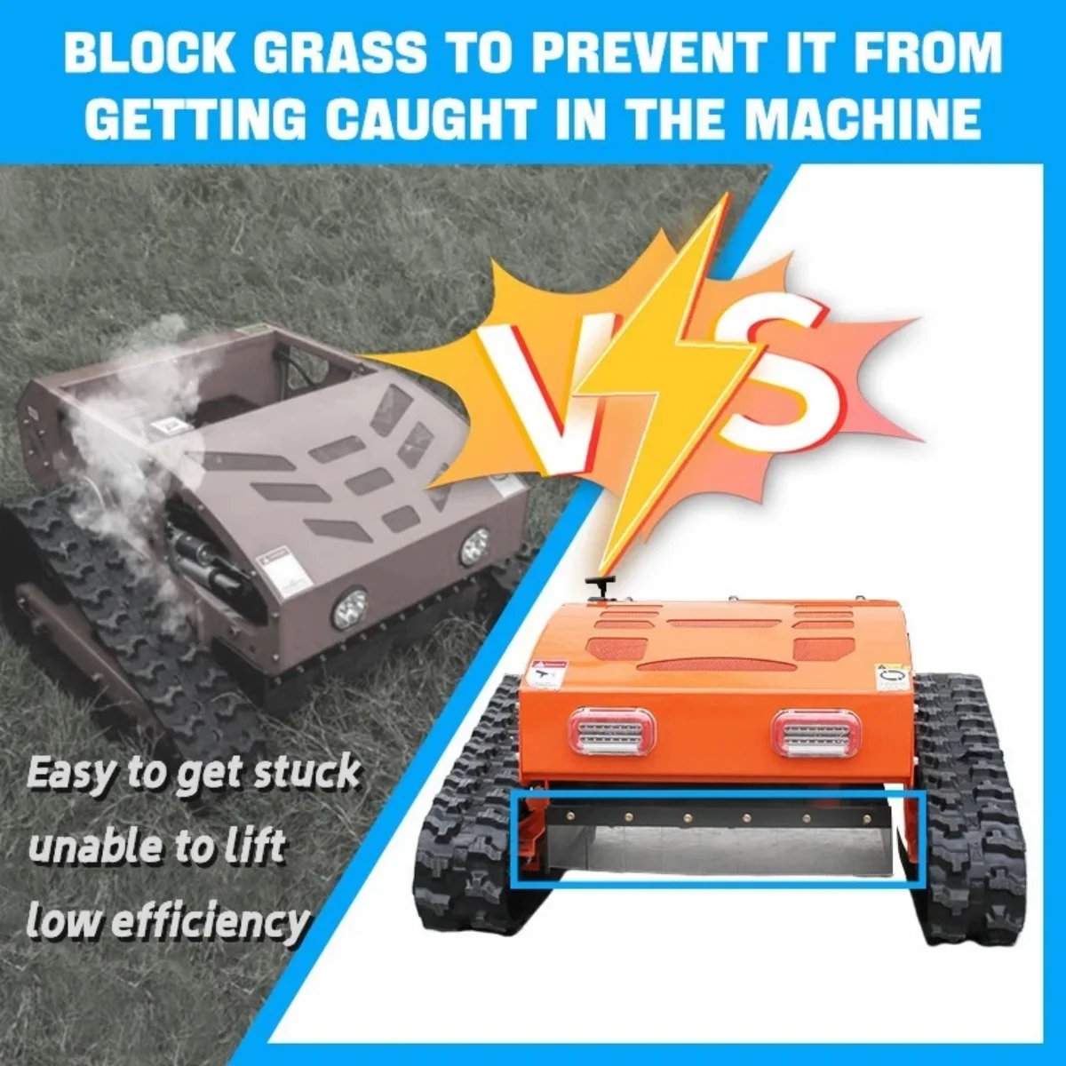 300 lbs 9 HP Orange Remote Control Lawn, Mower Manganese Steel Blade, Adjustable Cutting Height, Speed, All Terrain Cordless Grass Cutter - Image 6