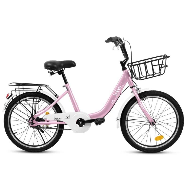 20 Inch Mountain Bicycle with Coaster Brake & V-Brake, 1-Speed, Chain Guard & Rear Rack, Lightweight Steel Frame (Pink, Green, Purple, White)