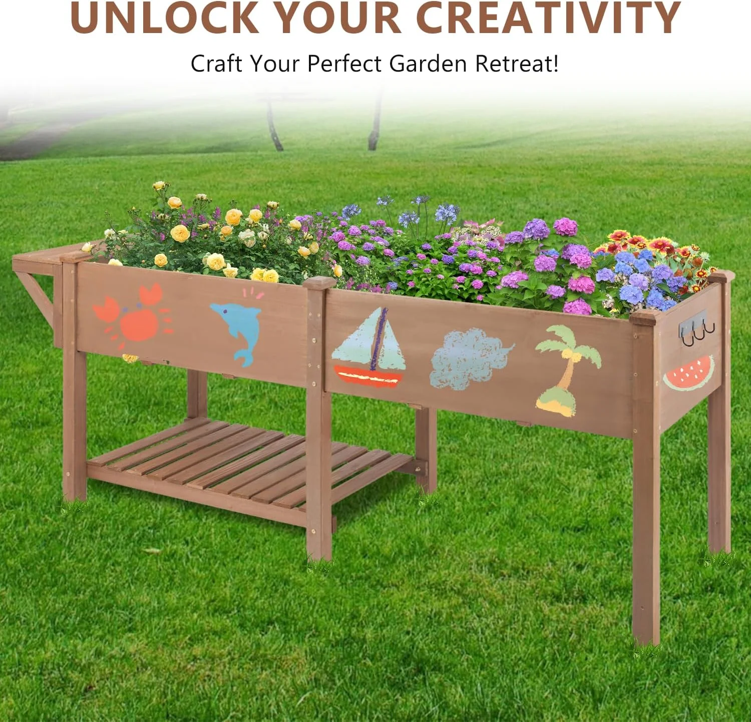 Large Raised Garden Bed Outdoor Wooden Planter Box with Legs for Gardening(2 tables) - Image 10