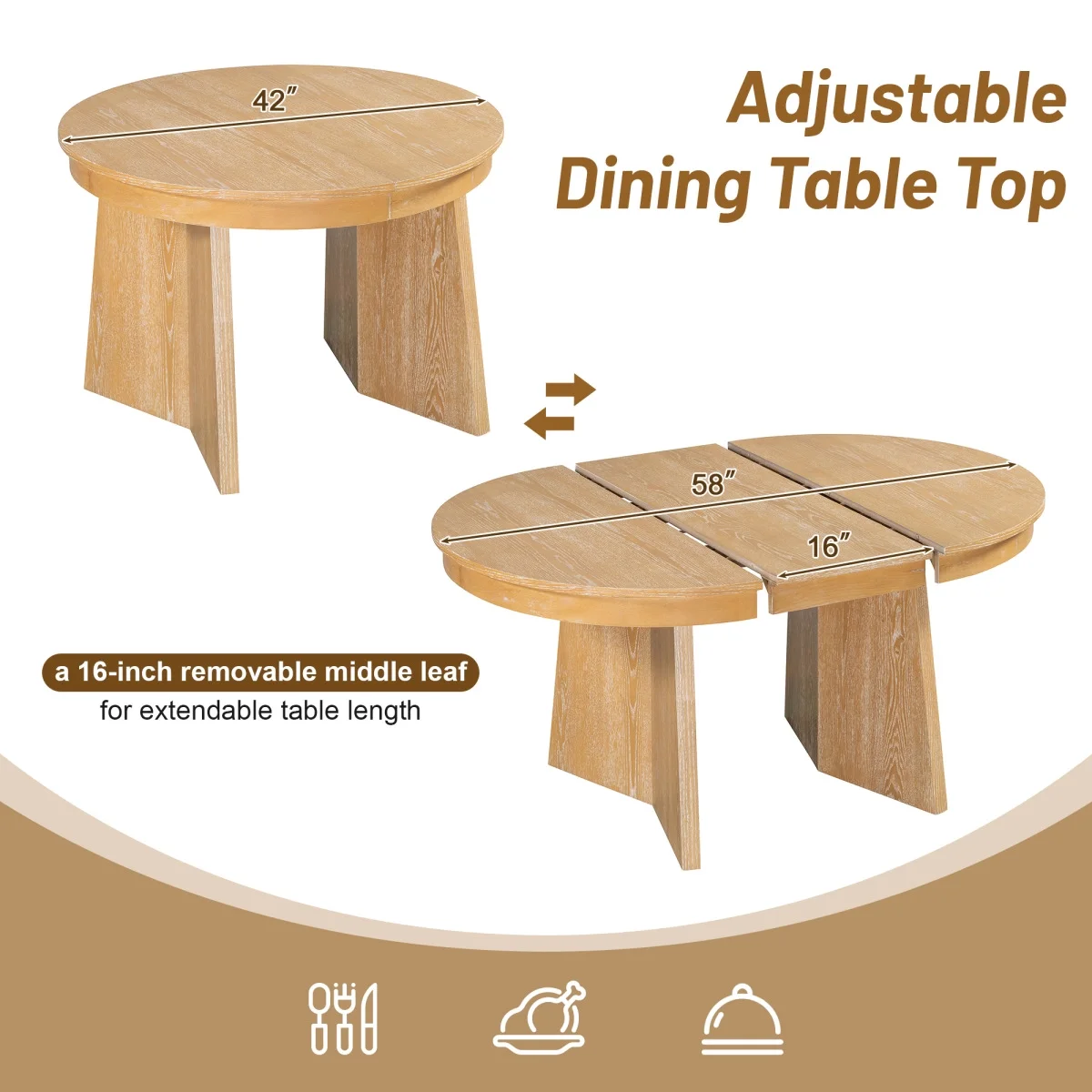 5-Piece Extendable Dining Table Set for 4 People, Solid Wood Kitchen Table Set with 4 Upholstered Chairs and Rattan Backrests for Dining Room and Kitchen, Natural(Natural) - Image 5