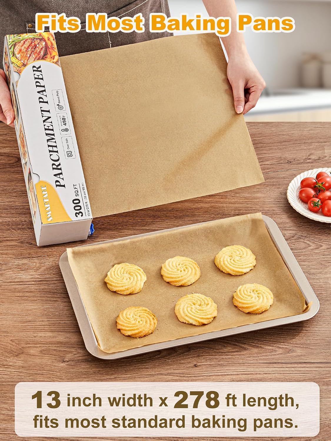 SMARTAKE Parchment Paper Roll for Baking, 13 in x 278 ft, 300 sq.ft