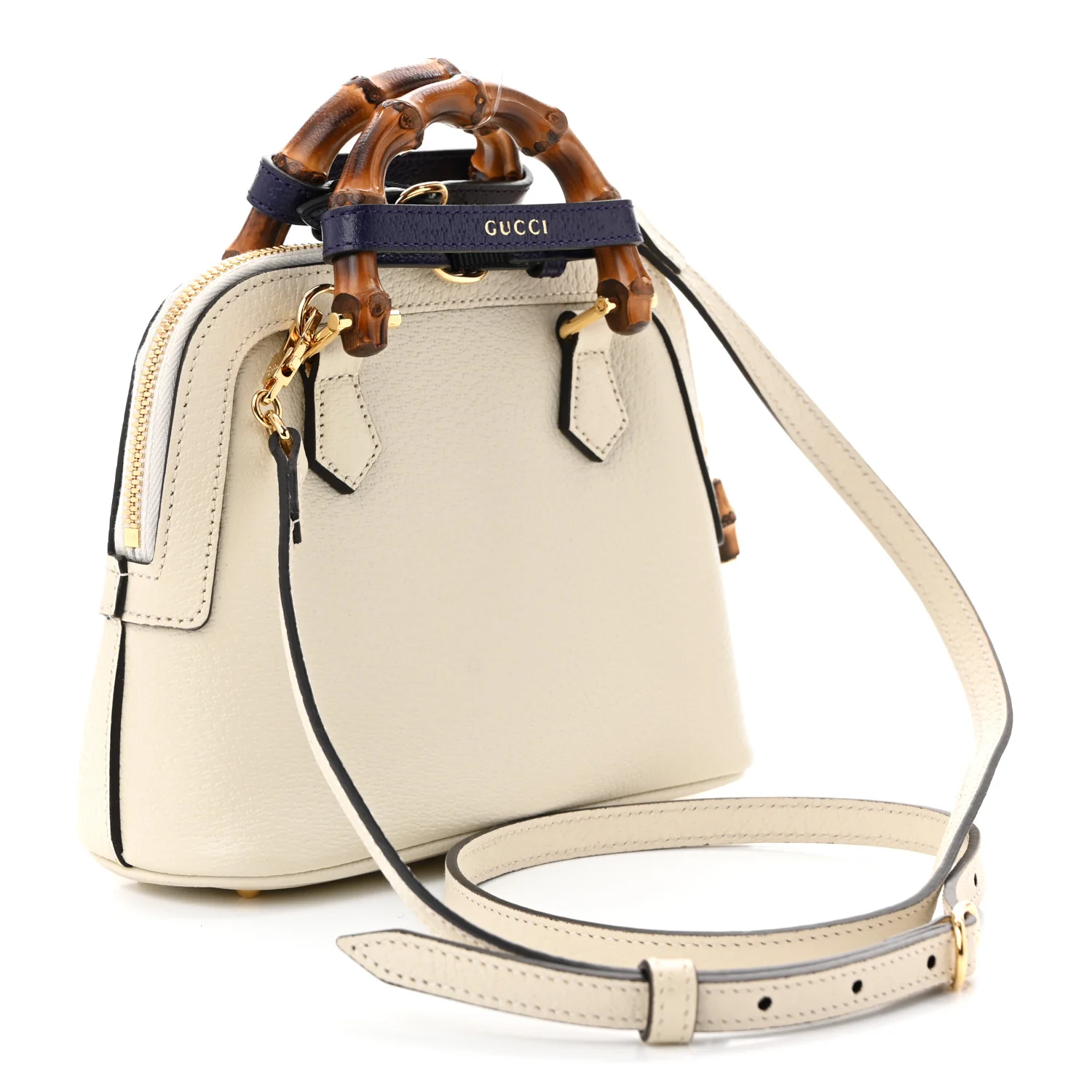 Textured Dollar Calfskin Mini Diana Dome Tote Bag White
