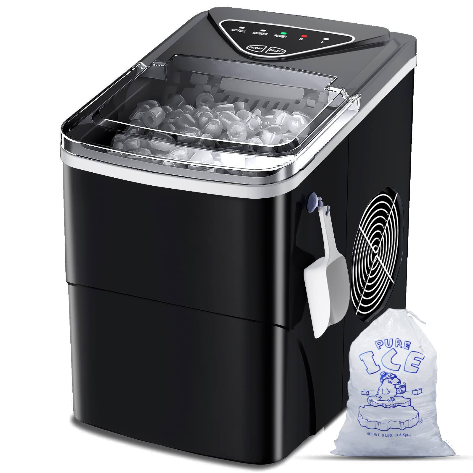 FZF Ice Makers Countertop, Self-Cleaning Function, Portable Electric Ice Cube Maker Machine, 9 Pellet Ice Ready in 6 Mins, 26lbs 24hrs with Ice Bags