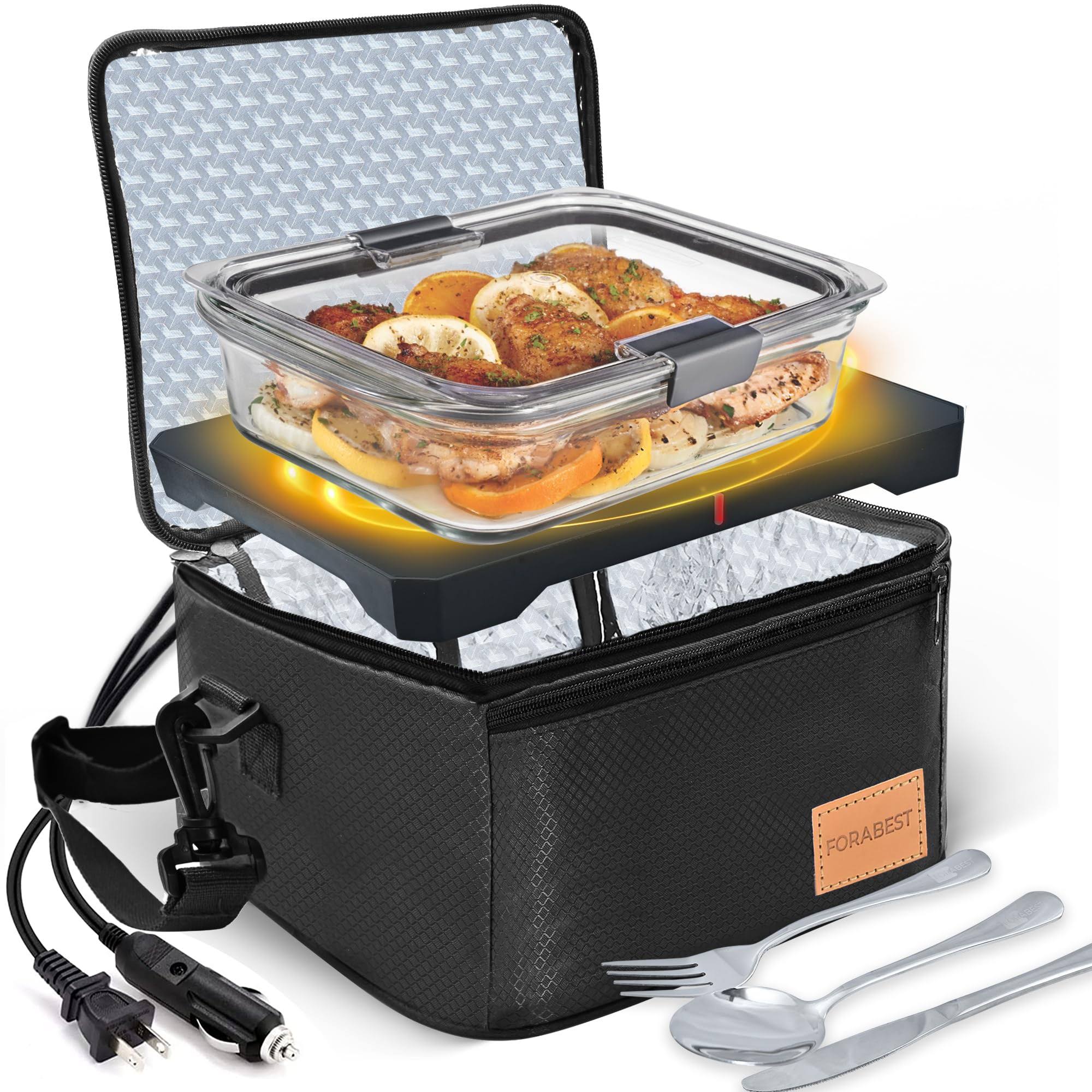 FORABEST Portable Microwave Food Warmer - 12V/24V,110V/220V Fast Heating Portable Food Warmer Lunch Box, Personal Portable Oven Electric Lunch Box