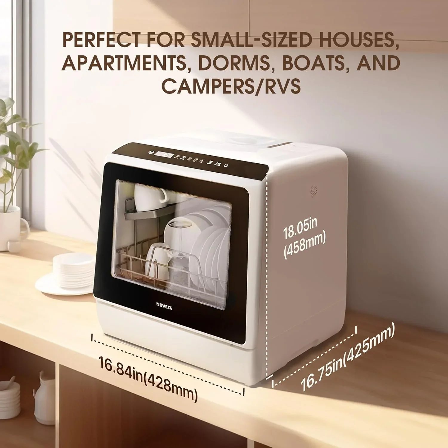 Lave-vaisselle de table portable NOVETE, lave-vaisselle compact avec réservoir d'eau intégré de 5 litres
