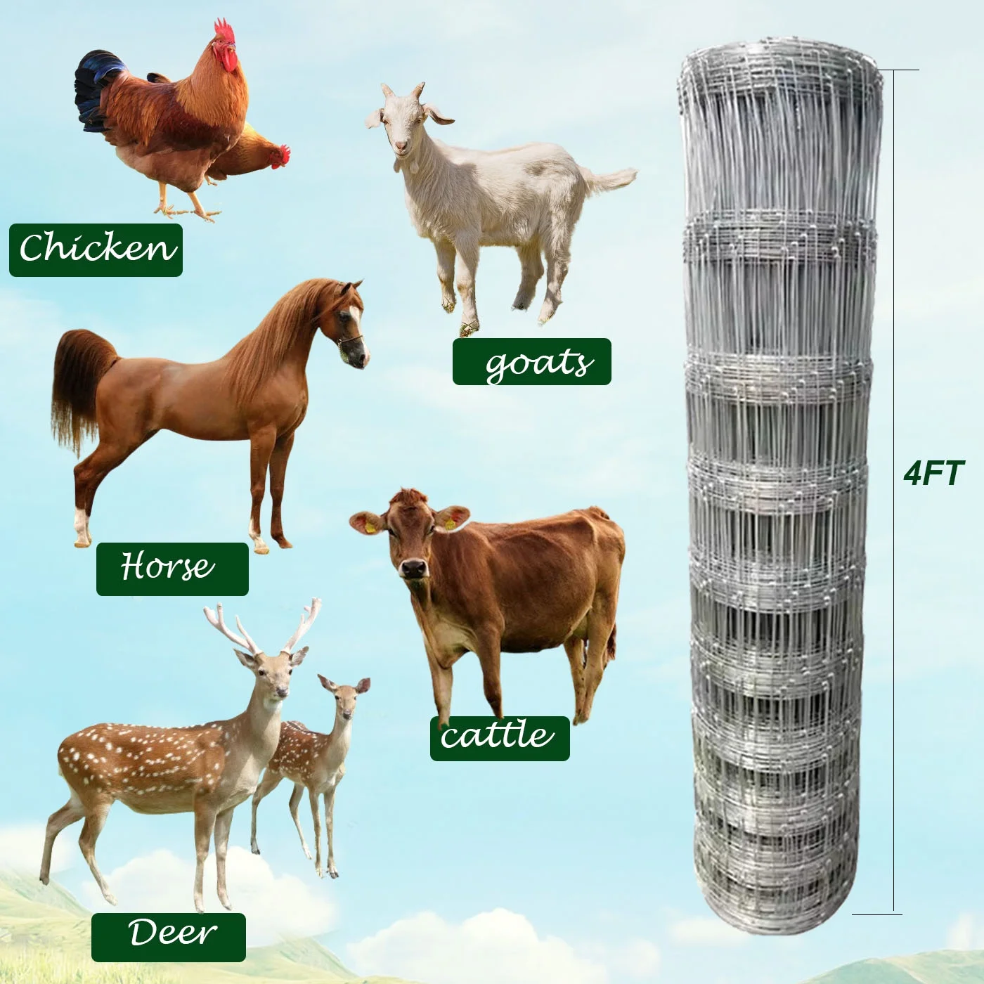 Farm Fence, 4ft x 164ft Galvanized Wire Fencing, Cattle Fence, Deer Fence, Heavy Zinc Coating Farm Fence Used to Hog Goat Fencing for Yard Garden and Field(4' x 164') - Image 9