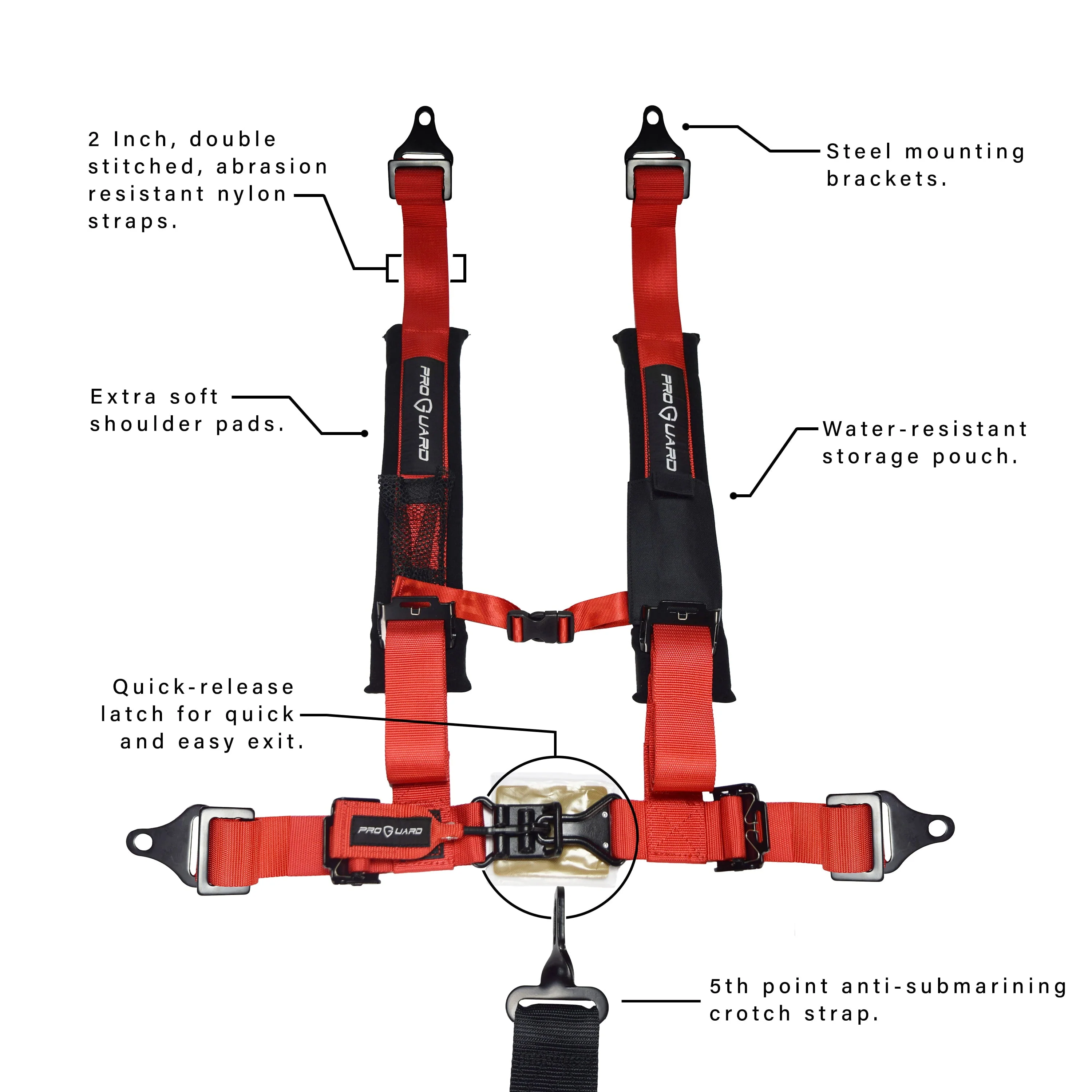 ProGuard Red 5 Point Harness 2" Straps for Off Road Vehicle, ATV, UTV, Go Kart, Buggy, Side by Side, Rock Bouncer Image 3