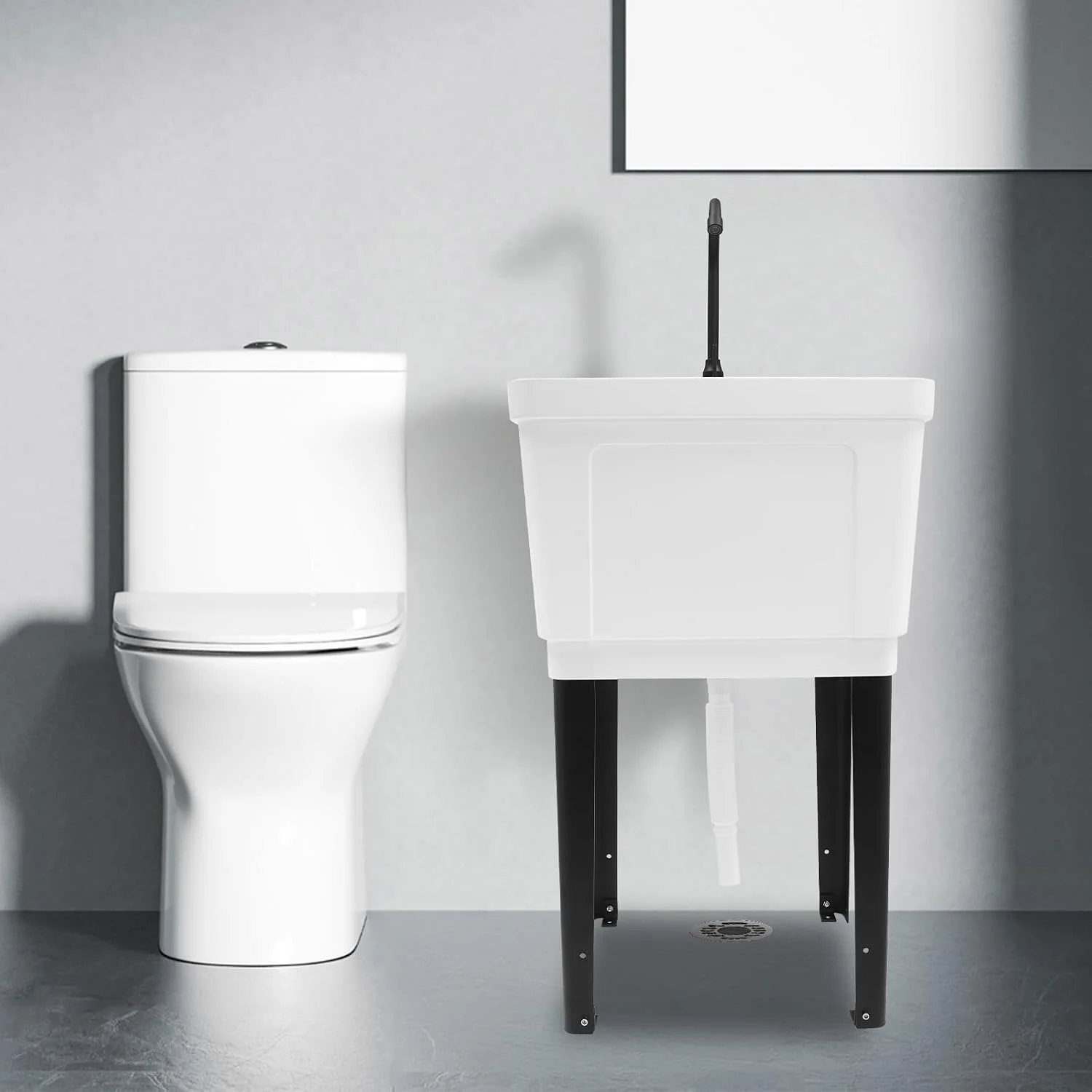 Freestanding Utility Sink, Utility Sink Extra-Deep Laundry Tub, Freestanding Plastic Utility Sink Laundry Tub Sink for Basement, Laundry Room, Garage or Shop (White)(White 33.07IN H) - Image 2