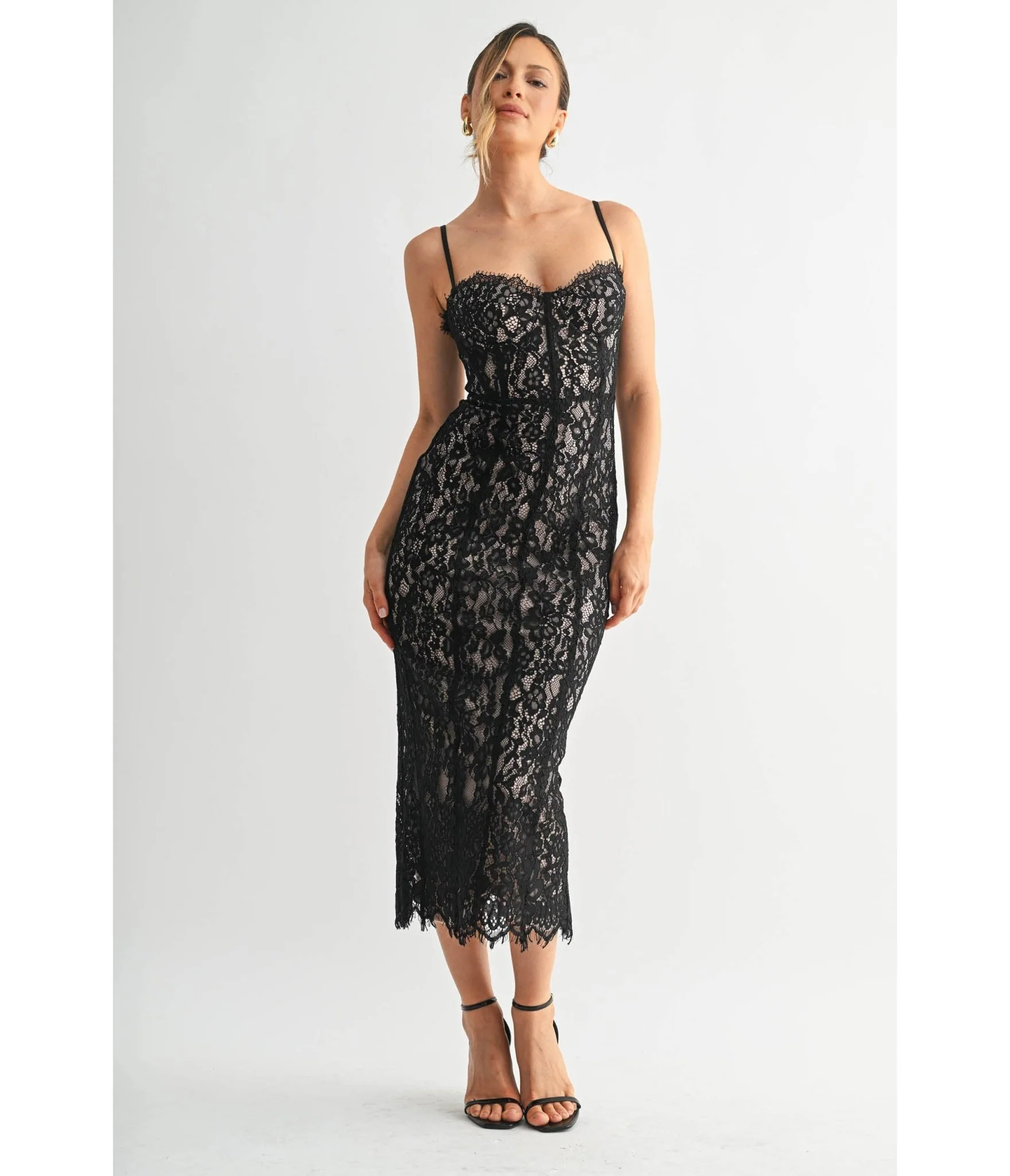 Black Lace Corset Pencil Dress