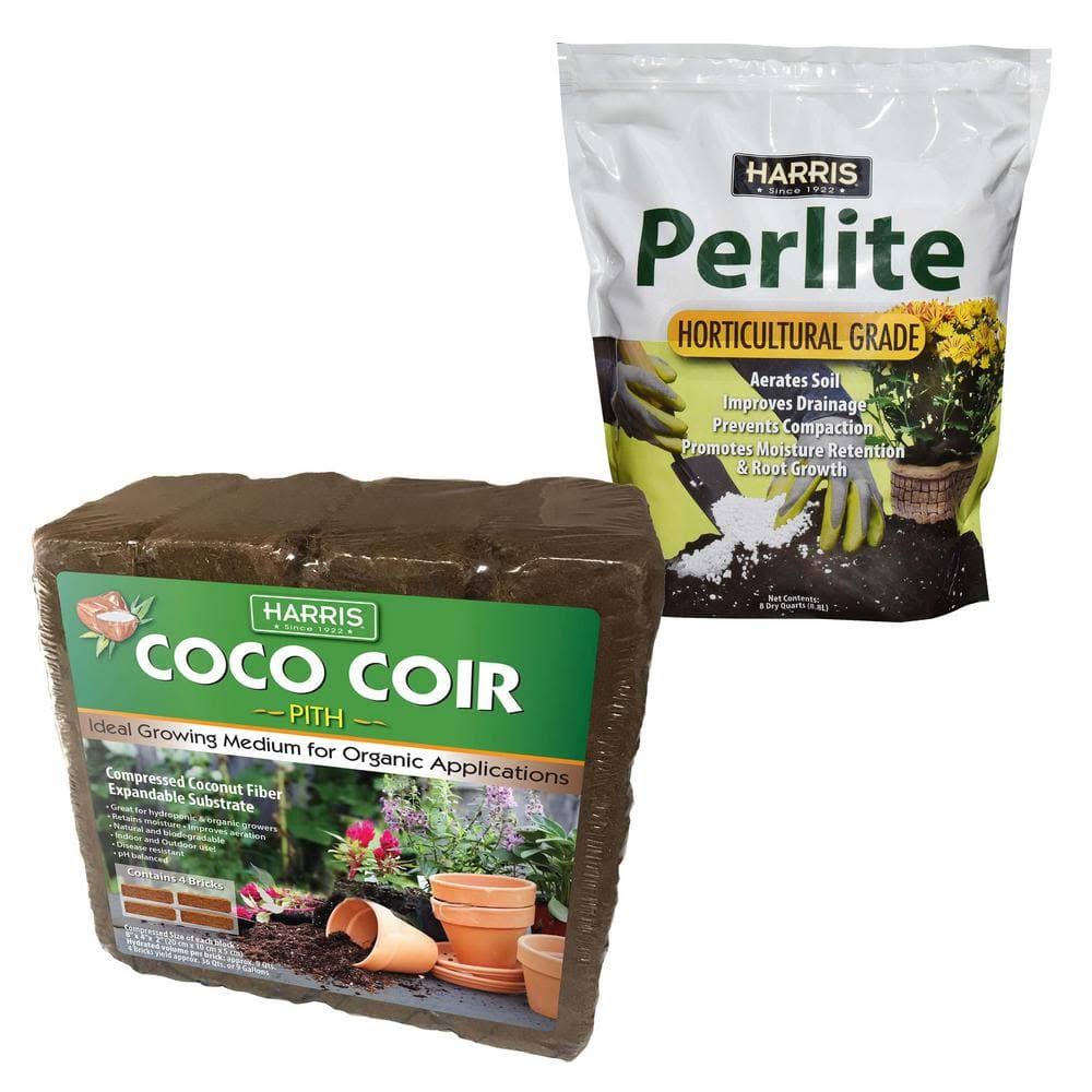 9 gal. Expanding Coco Coir Pith (4 Brick Pack) and 8 Dry Qt. Premium Horticultural Perlite