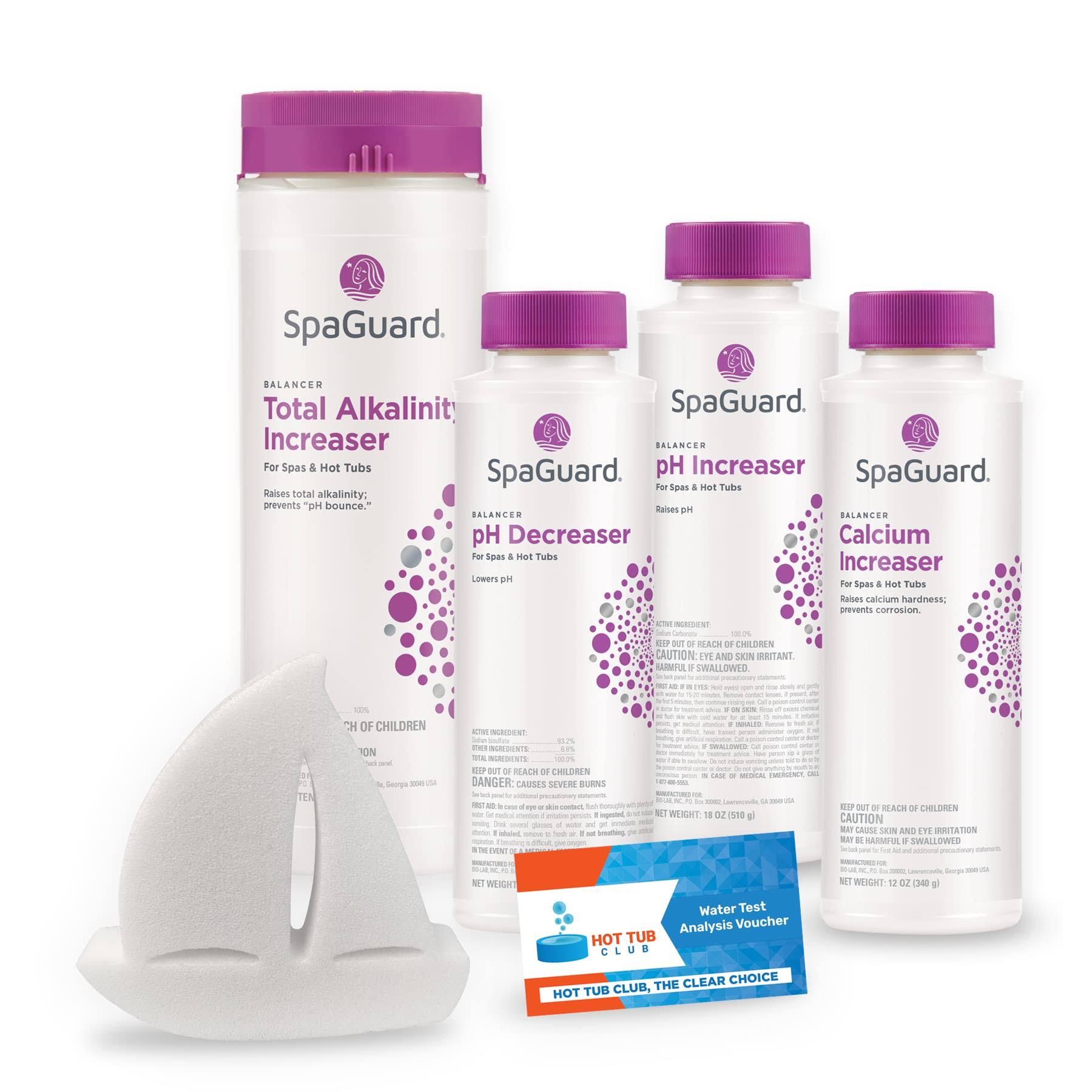 Spa and Hot Tub Chemical Balancer Maintenance Kit - Contains SpaGuard Total Alkalinity Increaser Calcium Increaser PH Increaser PH Decreaser Scum
