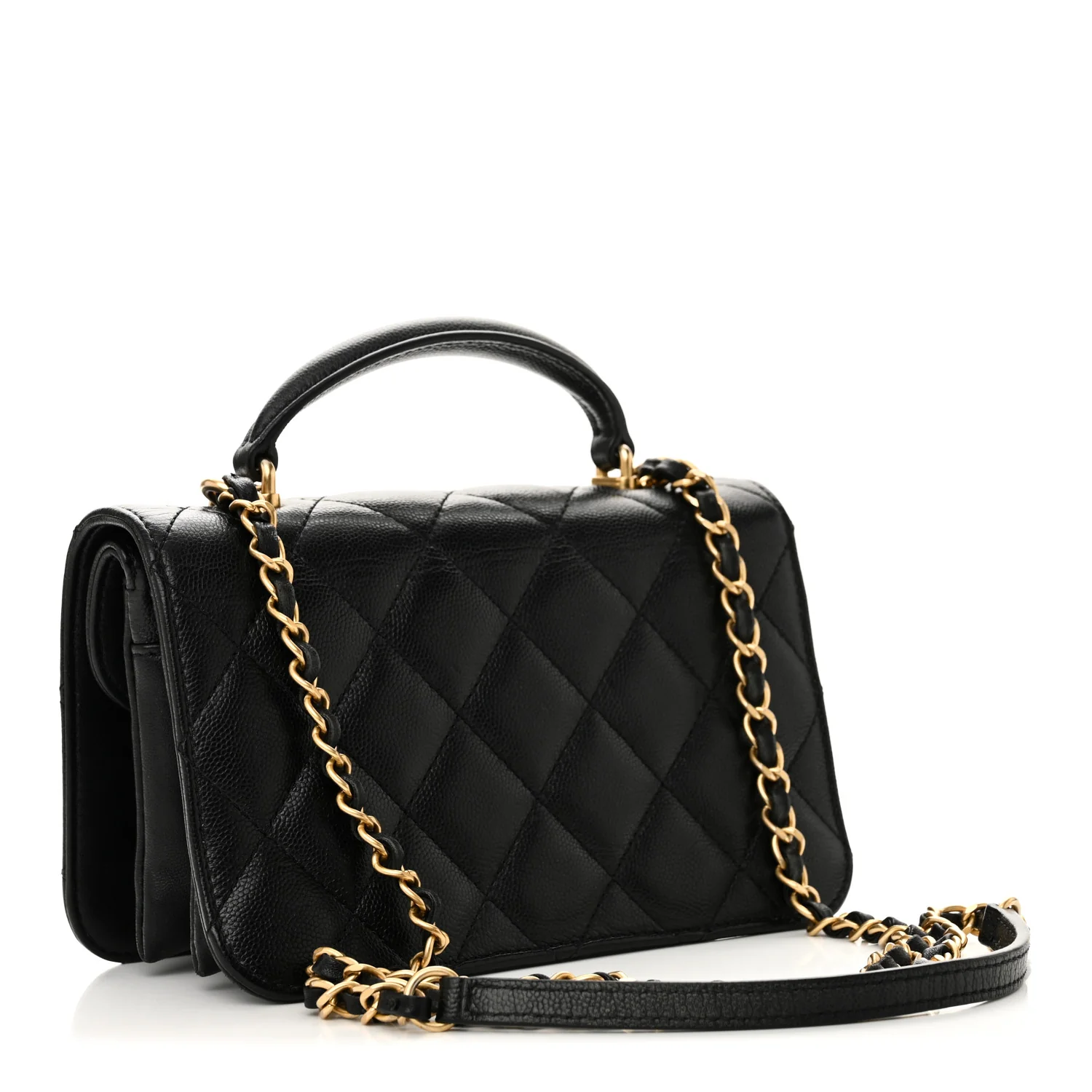 Caviar Quilted Mini Top Handle Flap Black
