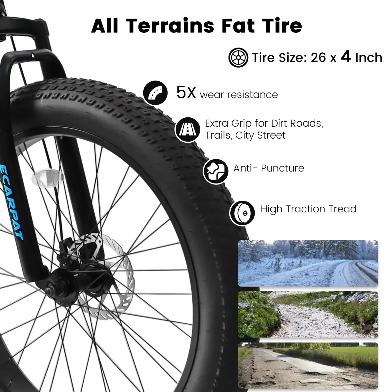 26 Inch Fat Tire Mountain Bike with Dual Disc Brakes, 4 Inch Non-Slip Wide Tires with 21 Speed, High Carbon Steel Frame, Mountain Bicycle for Men and Women, Front Suspension, Gray