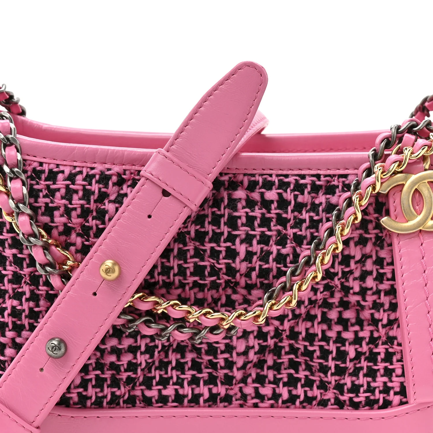 Tweed Calfskin Small Gabrielle Hobo Pink